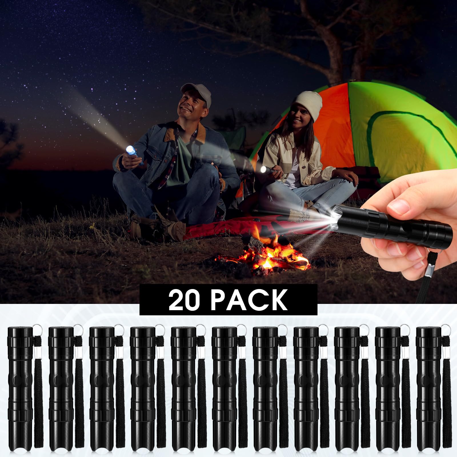 Honoson 20 Pcs Mini Pen Light Pocket Flashlights Father'S Day  Bulk Aluminum Small Tactical Flashlights With Lanyard Handheld For Camping Hiking Riding, Not Included Battery, Black(Basic)