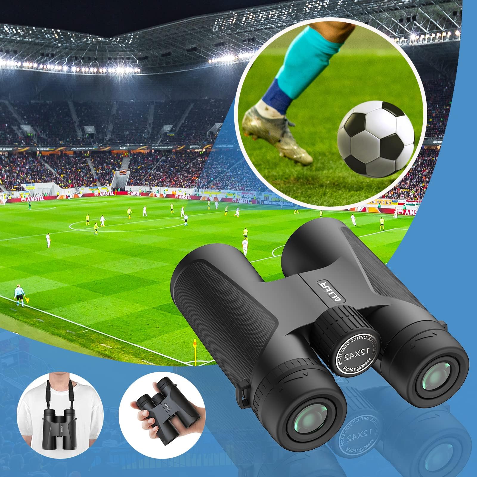 Fullja 12X42-Compact-Waterproof Binoculars For Adults - Lightweight Binoculars For Women Girl, Easy To Focus High Power Binoculars With Bak4 Prism Lens For Bird Watching, Hiking, Hunting, Sports Event