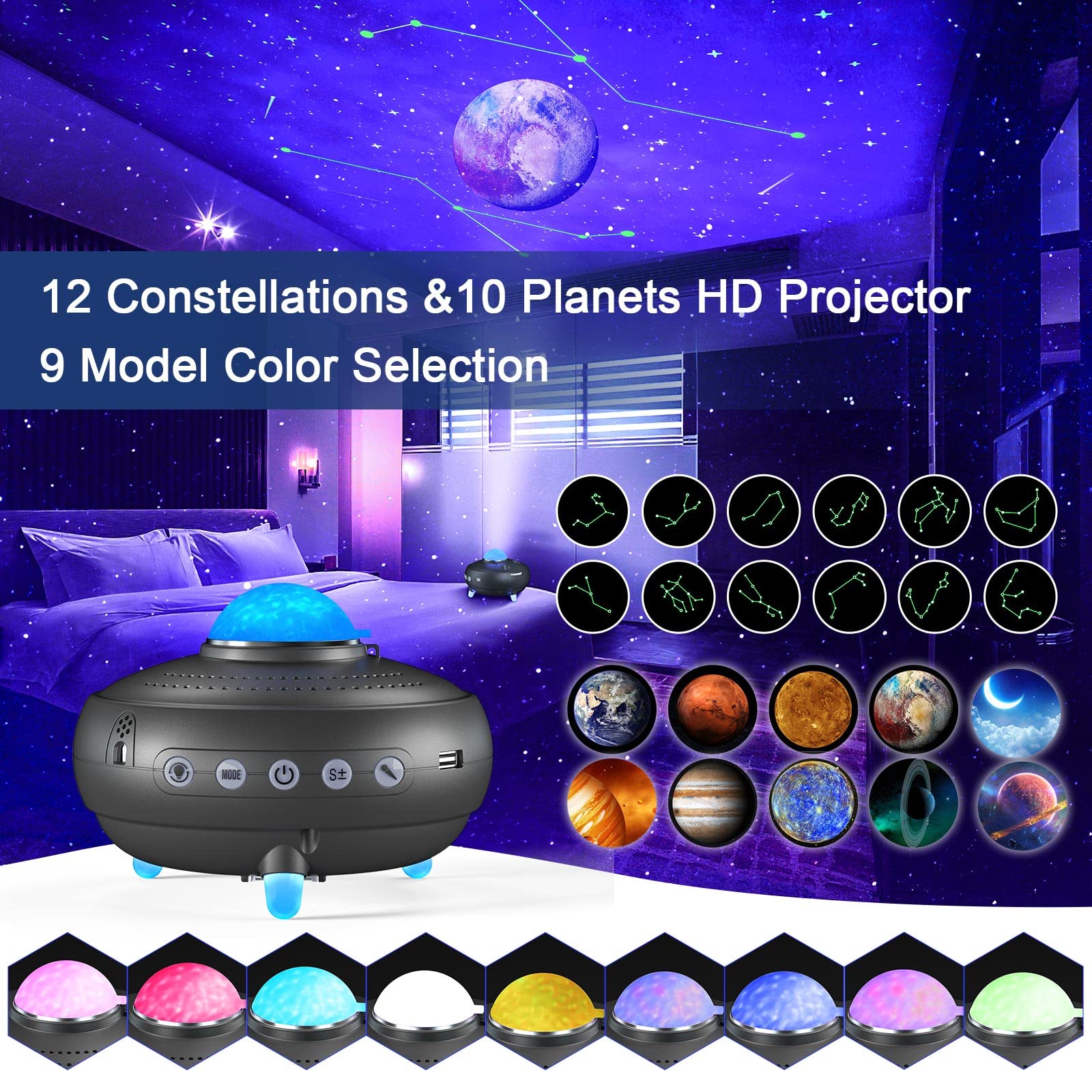 Joytey Constellations Planetarium Planets Stars Projector: 20 In 1 Night Light Solar System Projector Bluetooth Speaker,Space Ceiling Projector For Bedroom