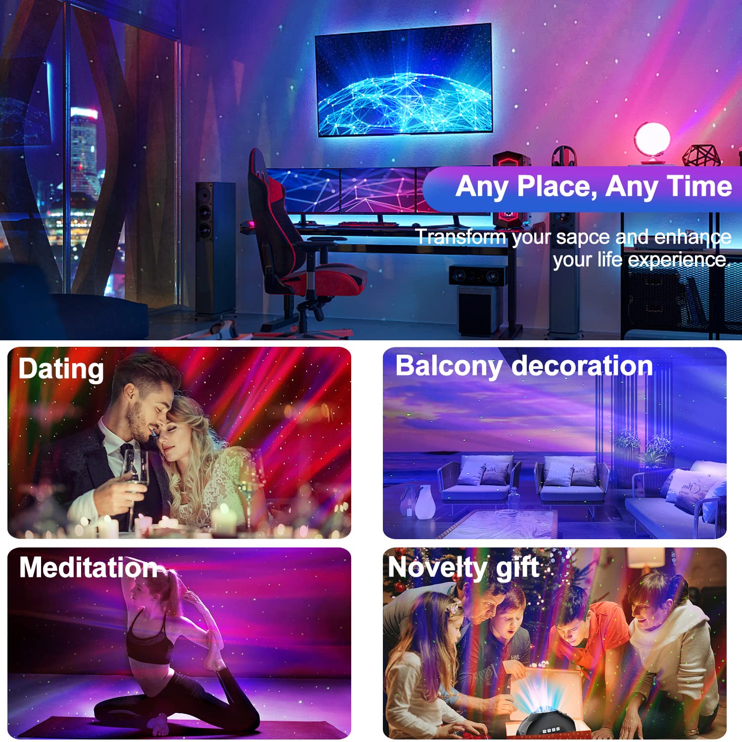Cimelr Star Projector,Galaxy Light Projector Music Bluetooth Speaker And White Noise, Aurora Projector With Remote Control,Night Lights For Home Decor Bedroom/Ceiling