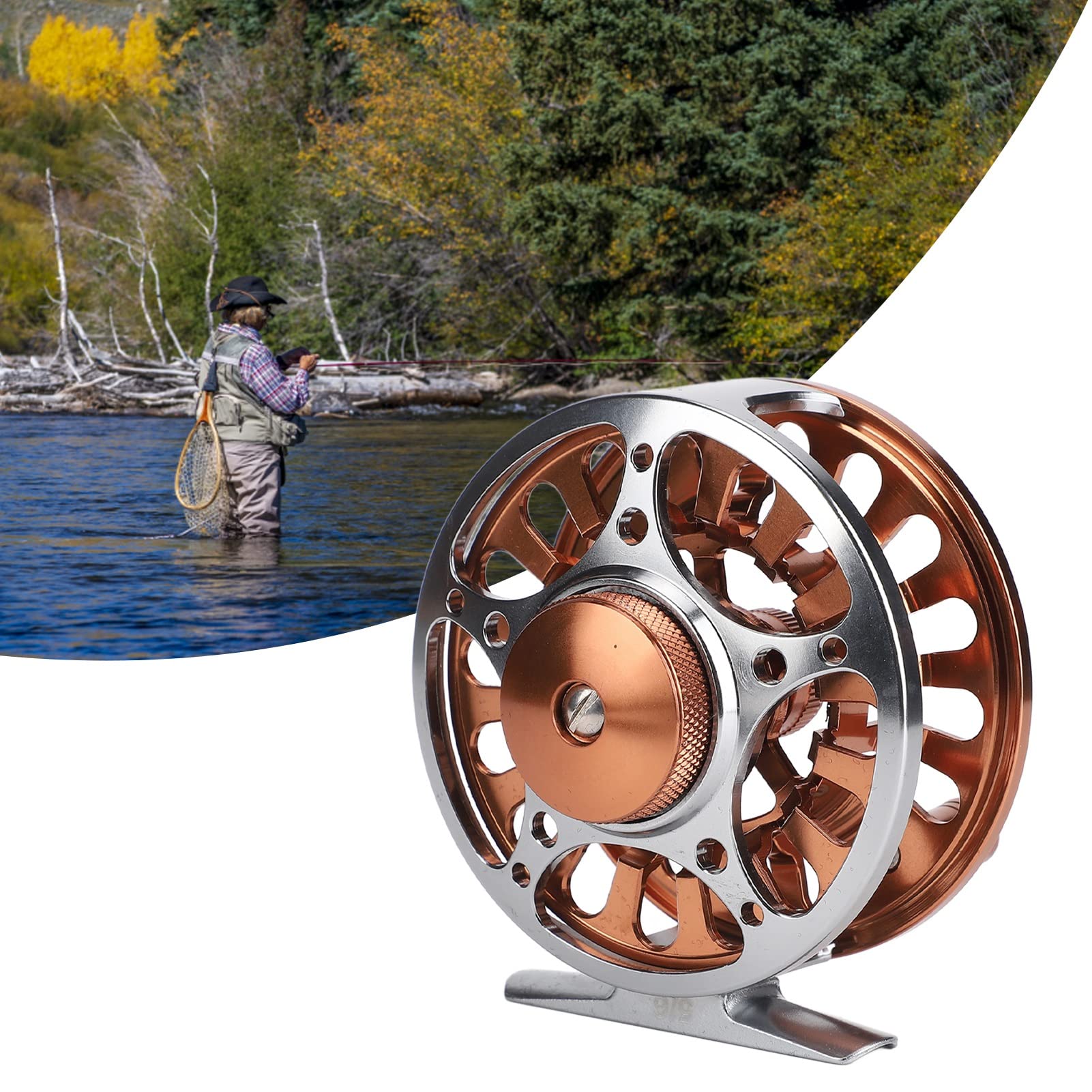 Kuuleyn Fly Fishing Reels, Fishing Reel Large Arbor, Double Color 5/6 Fly Reels Cnc Machined Aluminum Alloy Fly Reel 3 Bearing Fly Fishing Wheel For Outdoor