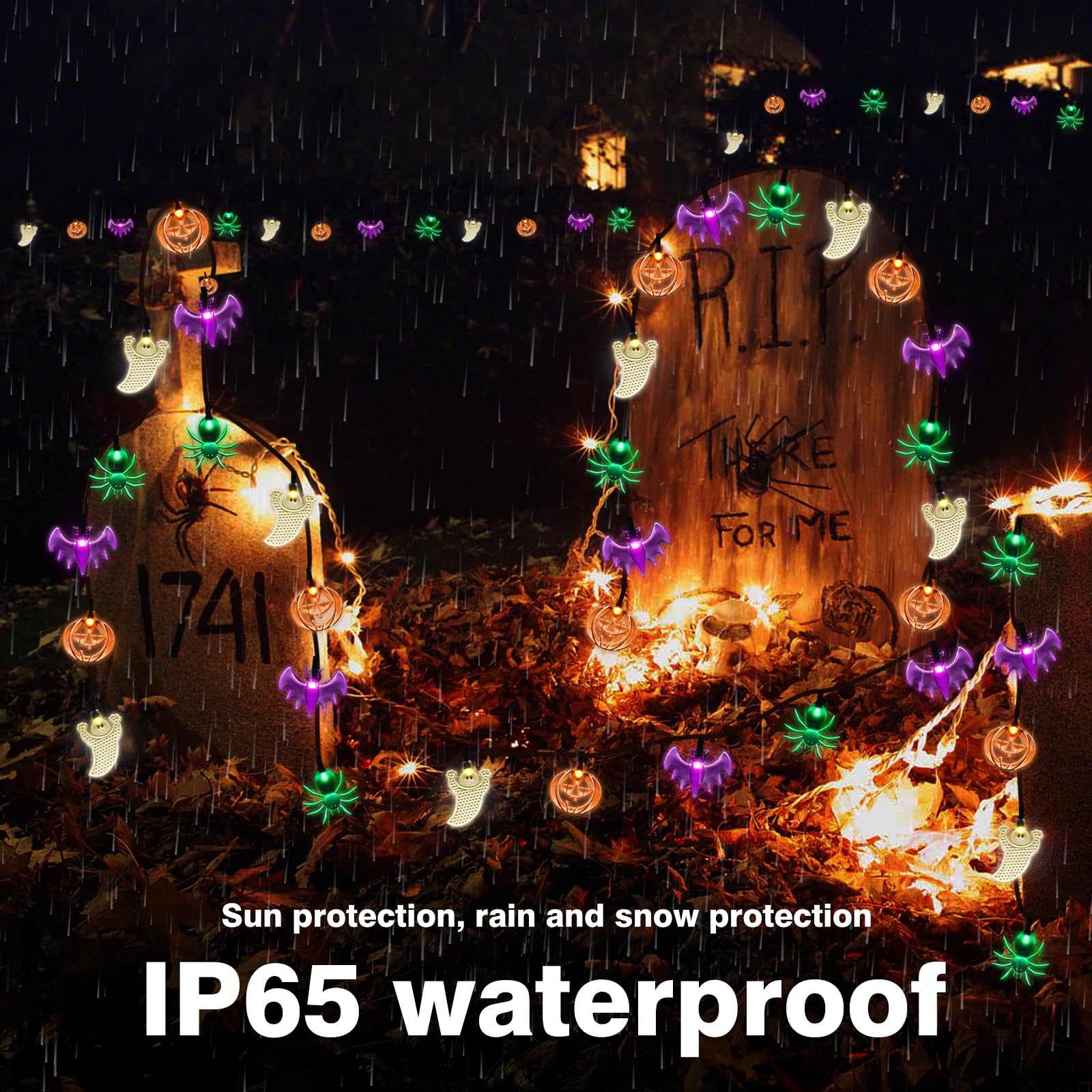 Betrihyes Solar Halloween String Lights Outdoor,Halloween Decorations Spooky Lights With 26Ft 40Led Pumpkin Bat Ghost Spider Magic Outside Decorations,Solar Halloween Lights For Home Party Yard Decor