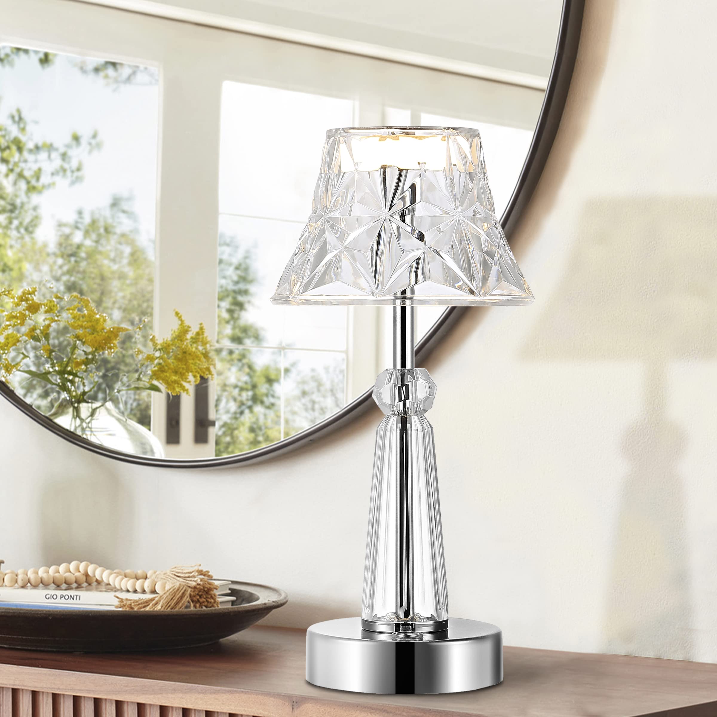 Jonathan Y Jyl7107A Madelyn 11.5" Bohemian Classic Acrylic Rechargeable Integrated Led Table Lamp Contemporary Bedside Desk Nightstand Lamp For Bedroom Living Room Office, Clear/Chrome