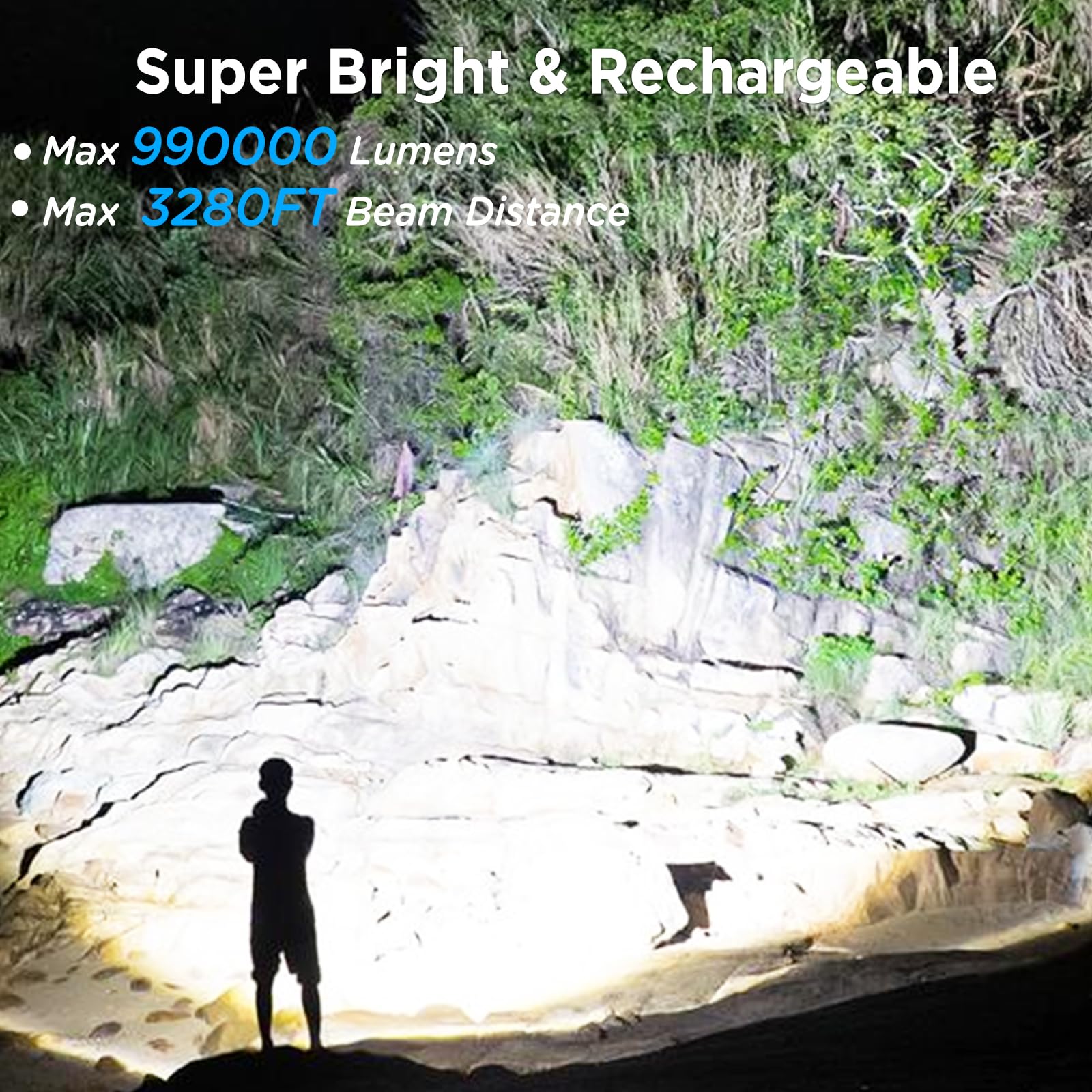 Nj Forever Flashlights High Lumens Rechargeable, Super Bright 990000 Lumens Flashlights With Usb Cable, Brightest Led Flashlight For Emergencies, High Powered Flash Light Ipx6 Waterproof 7 Light Modes Zoomable