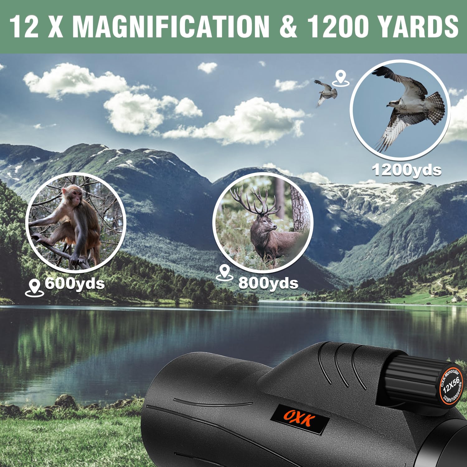 Oxk Optics 12X56 High Power Monocular Telescope With Smartphone Adapter Tripod Travel Bag, Larger Vision Monoculars For Adults With Bak4 Prism & Fmc Lens, Suitable For Bird Watching Hunting Hiking Camping
