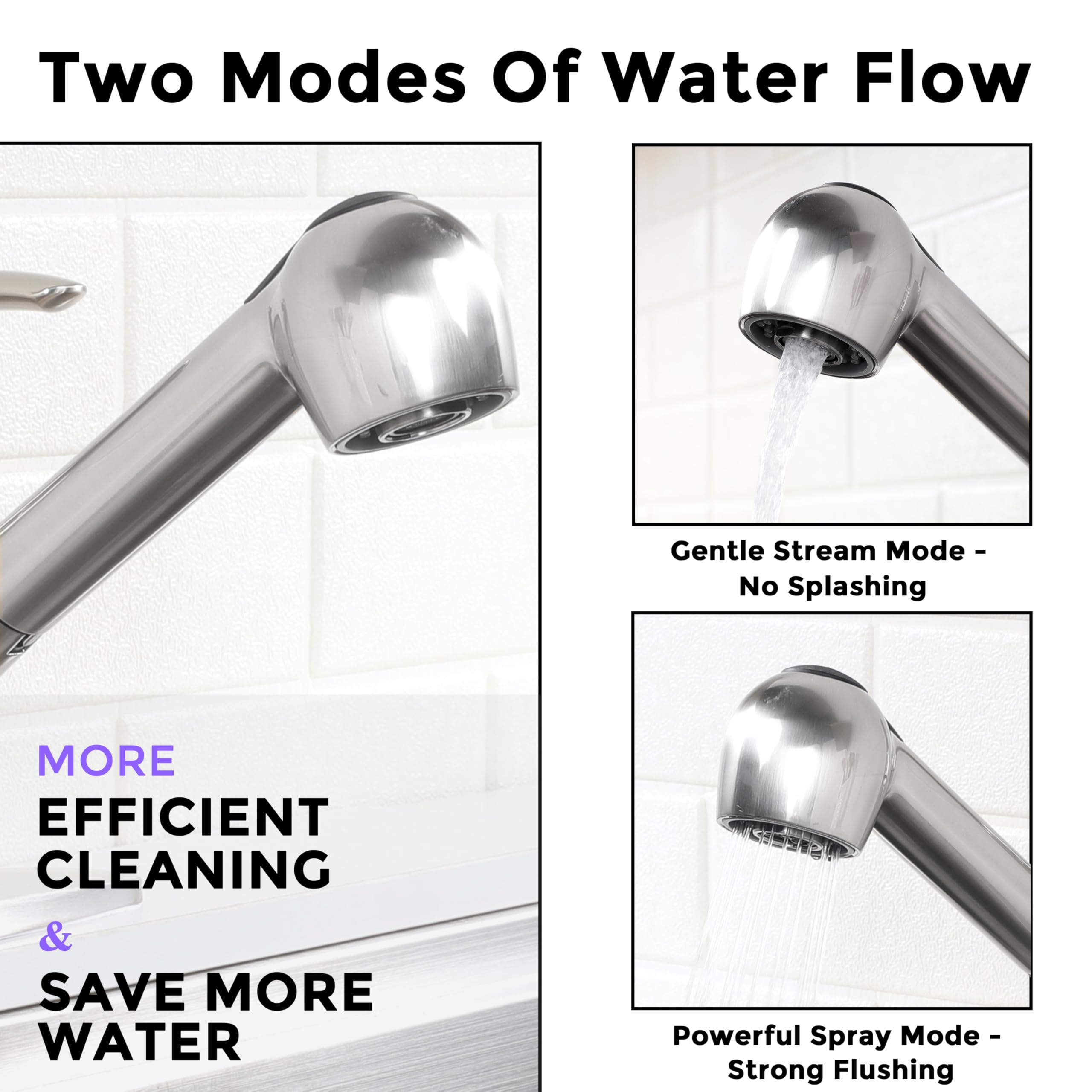 Comllen Commercial Pull Out Kitchen Faucet Brushed Nickel, Stainless Steel Single Handle Small Kitchen Sink Faucet, Single Hole Low Kitchen Faucets With Sprayer, Deck Plate