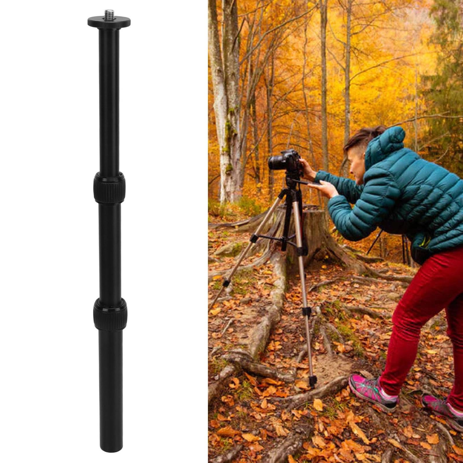 Dpofirs 3 Section Aluminium Tripod Extension Arm, 8.5-18 Inch Retractable Tripod Extension Tube With 1/4 Inch & 3/8 Inch Screws, Tripod Extender Rod For Phone Dslr Camera Stabilizer
