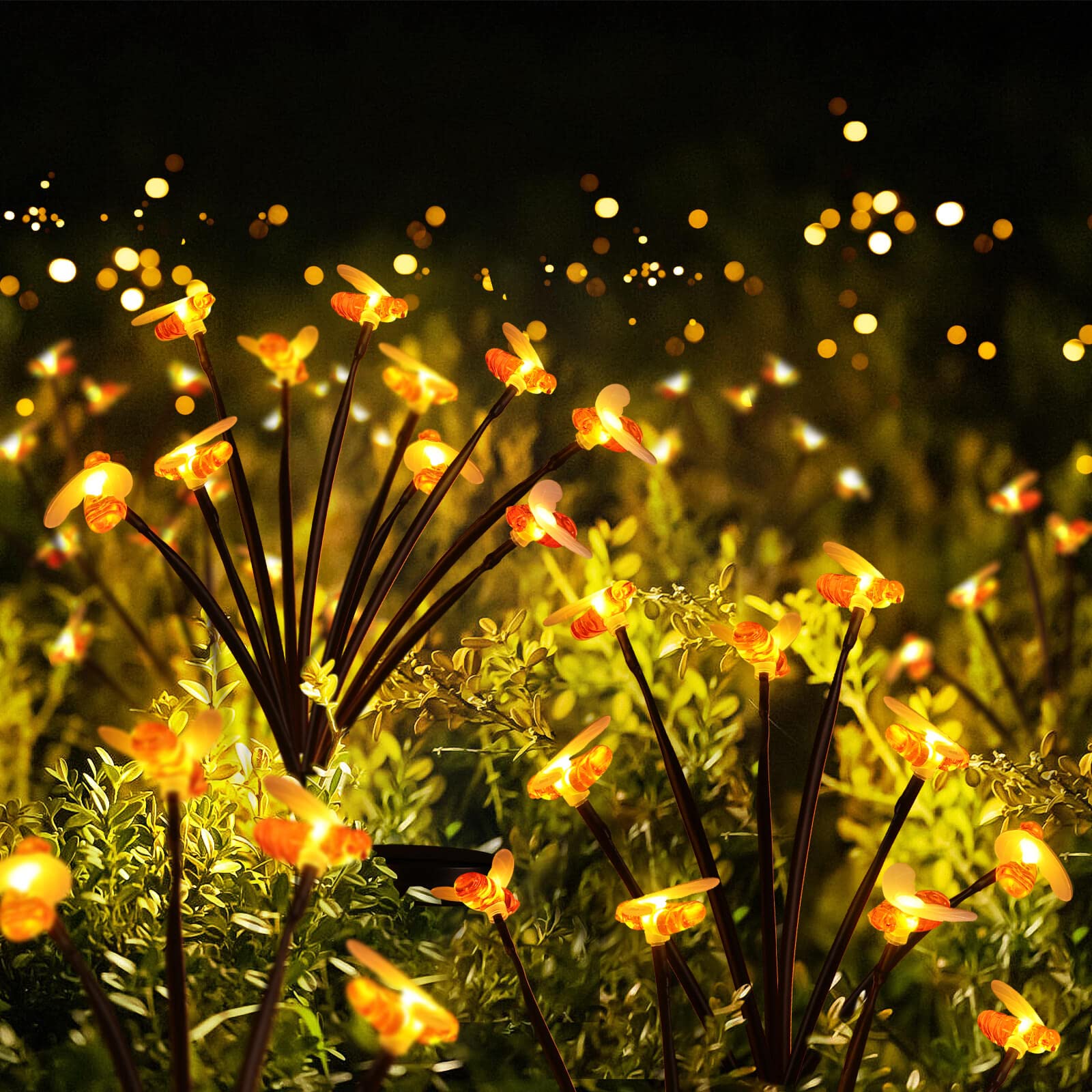 Semilits Solar Landscape Path Lights 10Led Honey Bee Garden Decoration Outdoor Solar Lights 2Pack