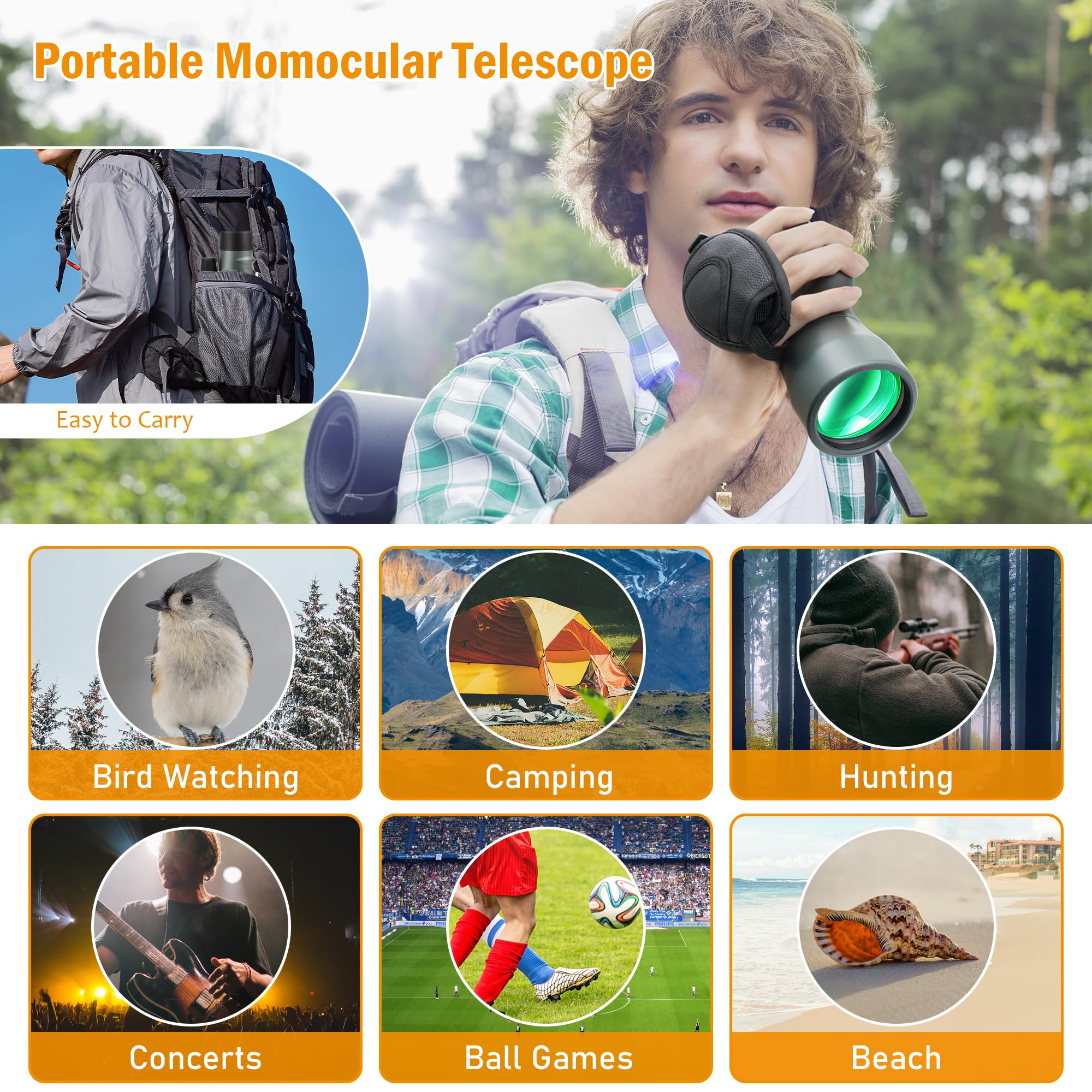 Astromania 12X50 Bak4 High Power Prism Monoculars, Waterproof, Compact Handheld Monoscope For Bird Watching, Sporting Events, Traveling  For Men