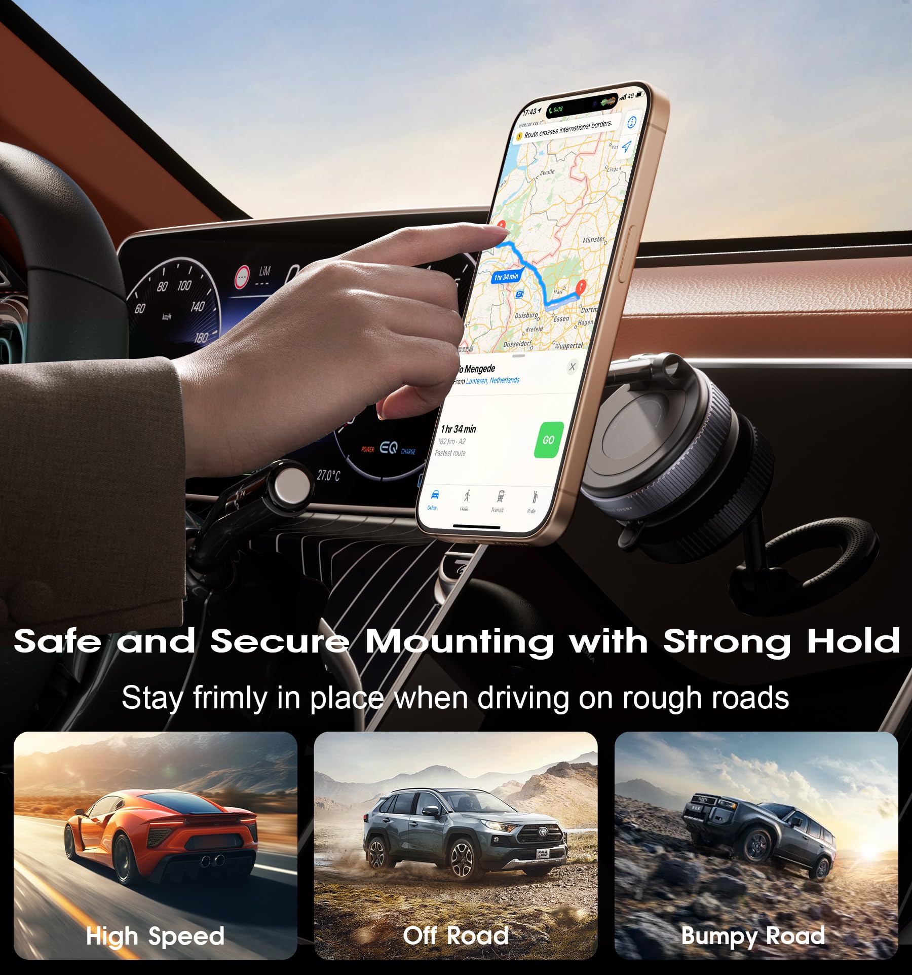 Reokily   Vacuum Magnetic Car Phone Holder 360° Reinforced 96Lbs Ultra Suction Cup Phone Mount For Magsafe Cell Phone Holders For Your Car/Gym/Mirror Mount For Iphone & Android