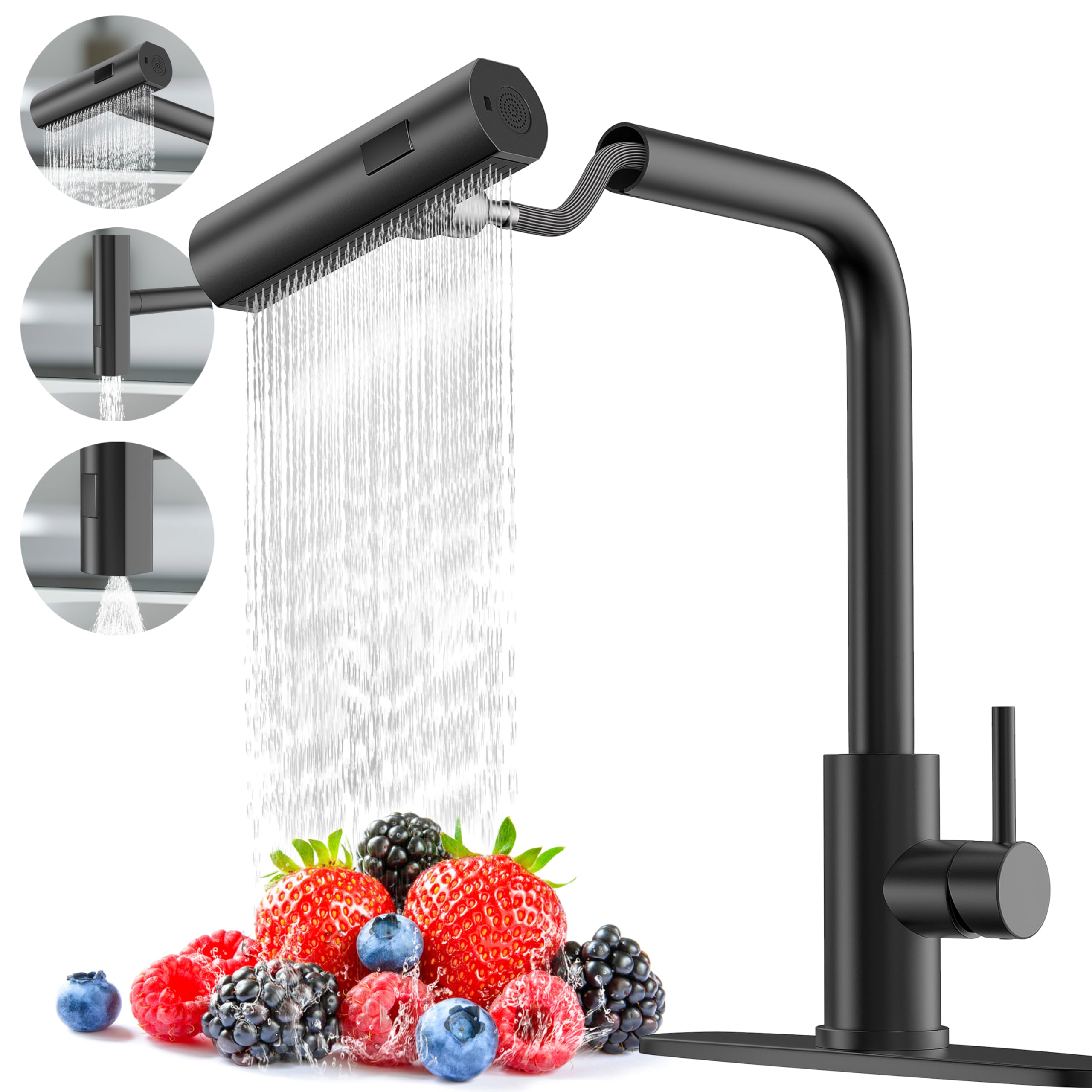Avsiile Matte Black Single Hole Kitchen Faucets With Pull Down Sprayer, Single Handle, High Flow Water, Pull Out Tap, Stainless Steel Sink Faucet, Suitable For Farmhouse Camper Laundry Rv Bar