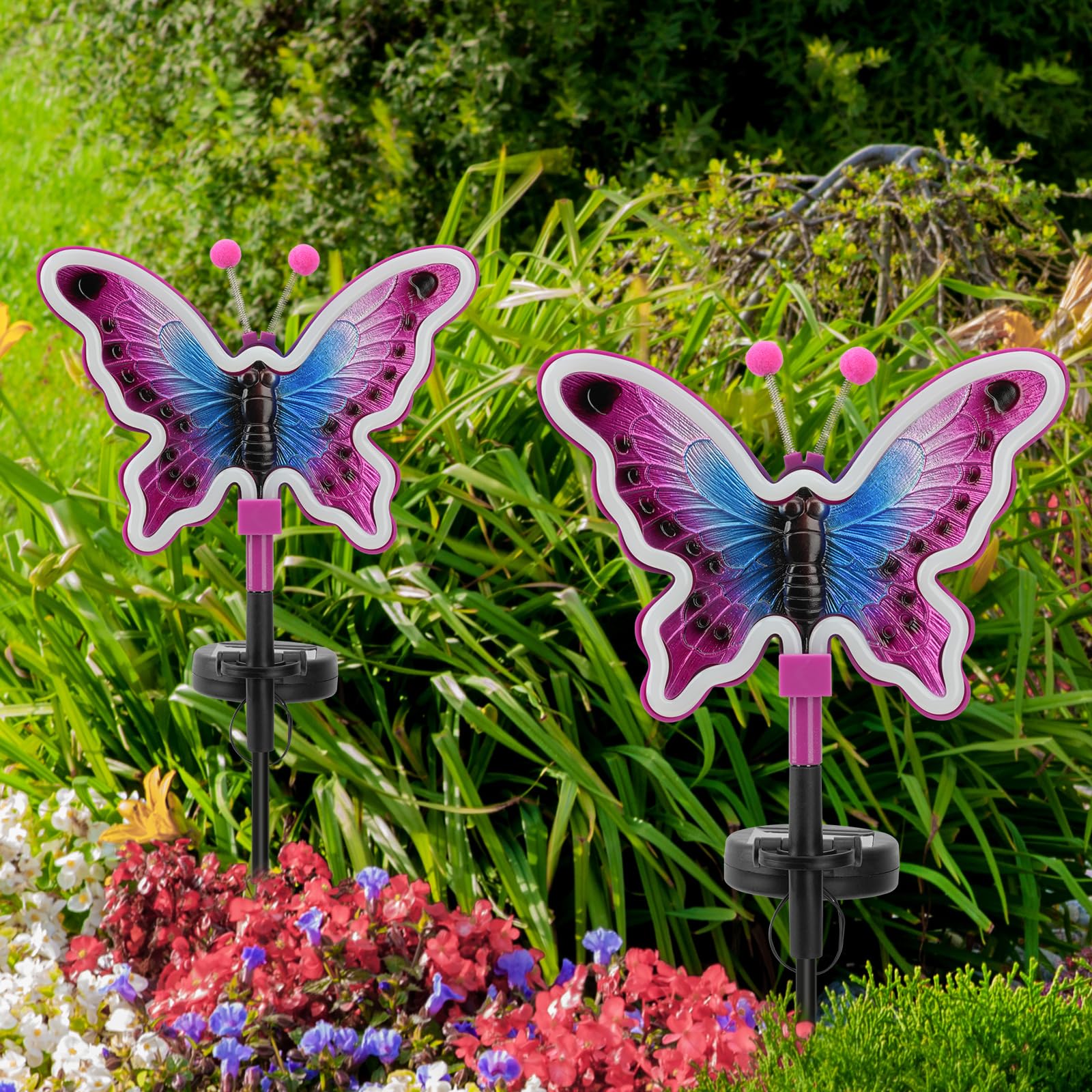 Topruifeng Butterfly Solar Lights, Solar Butterfly Outdoor Light, Garden Decor,Neon Butterfly Garden Lights For Outside, Yard, Pathways,Patio, Lawn, Or Landscaping Decor (Amaranth, 2 Pack)