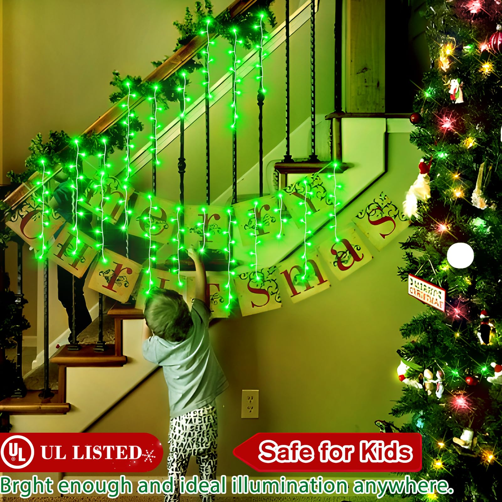 Xurisen 66Ft Christmas Lights Decorations Outdoor, 640 Led 8 Modes Curtain Fairy Lights With 120 Drops,Plug In Waterproof Timer Memory Function For Christmas Holiday Wedding Party Decor(Green)