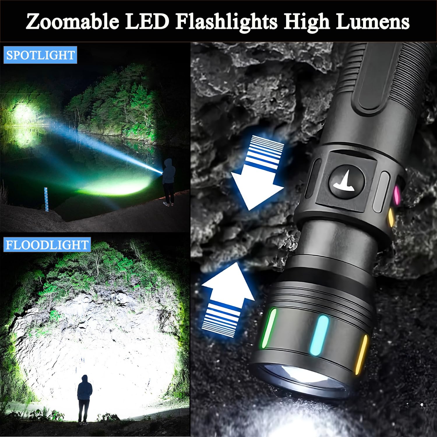 Kwznob Small Led Flashlights 20000 High Lumens Rechargeable, Handheld Zoomable Flash Light, Powerful Waterproof Flashlight For Hiking Emergencies