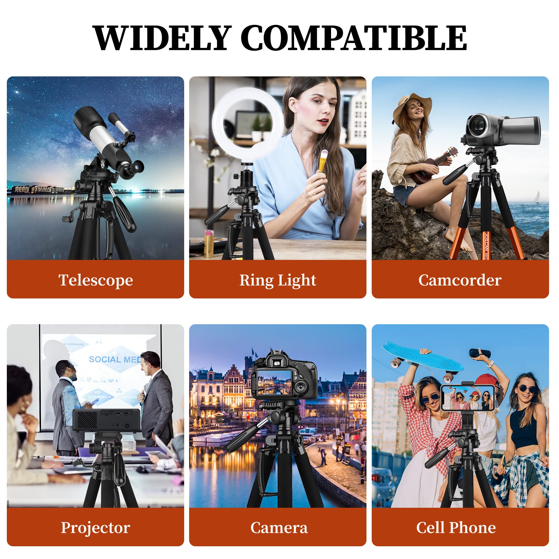 Joilcan Tripod Camera Tripods, 74" Tripod For Camera Cell Phone Video Photography, Heavy Duty Tall Cameras Tripod Stand, Professional Travel Dslr Tripods Compatible With Canon Iphone, Max Load 15 Lb