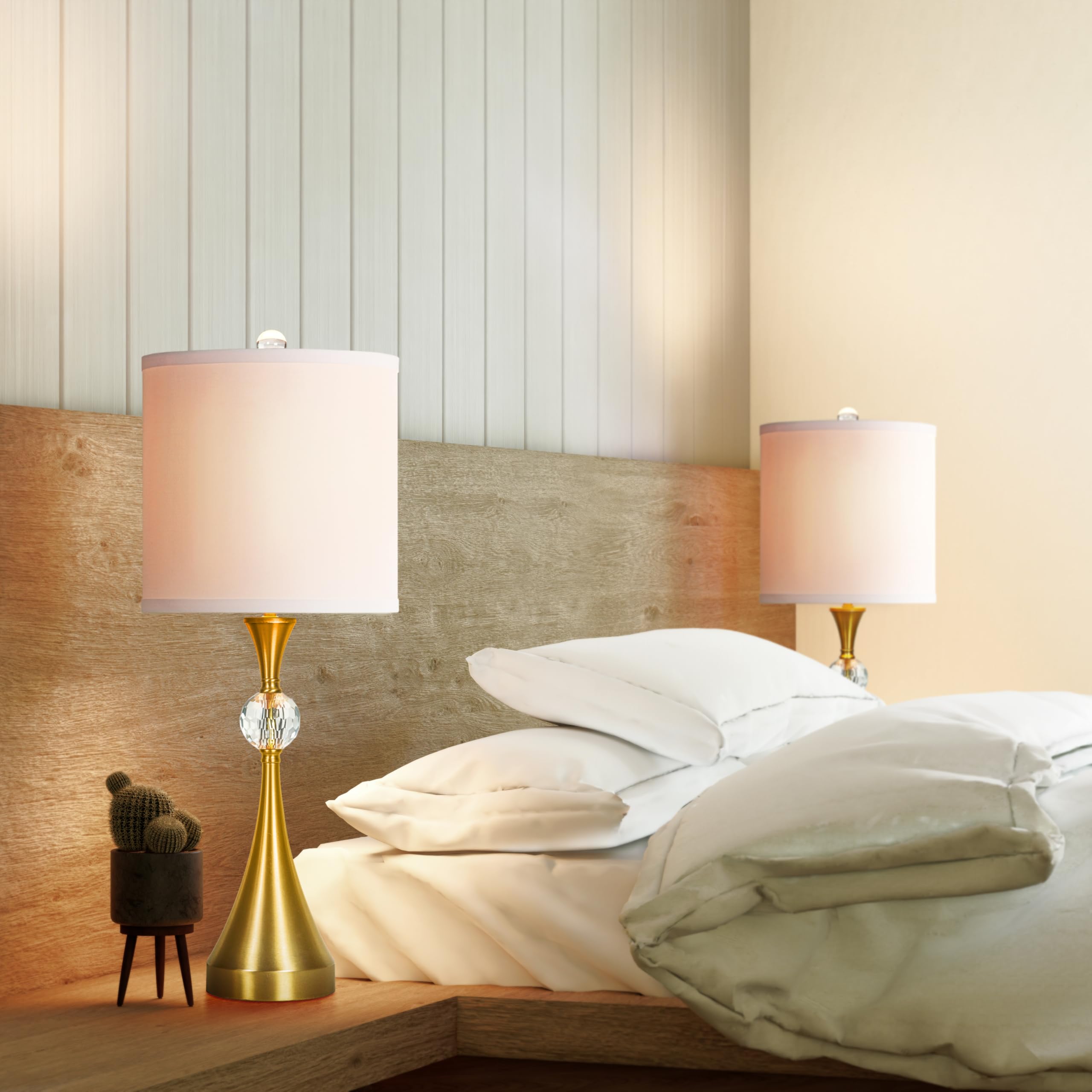 Lampworks 26'' Tall Table Lamp For Living Room Set Of 2, Bedside Table Lamp With 2 Usb Ports For Bedroom, 3-Way Dimmable Nightstand Lamps For End Table, Hallway, Entryway, Dining Room