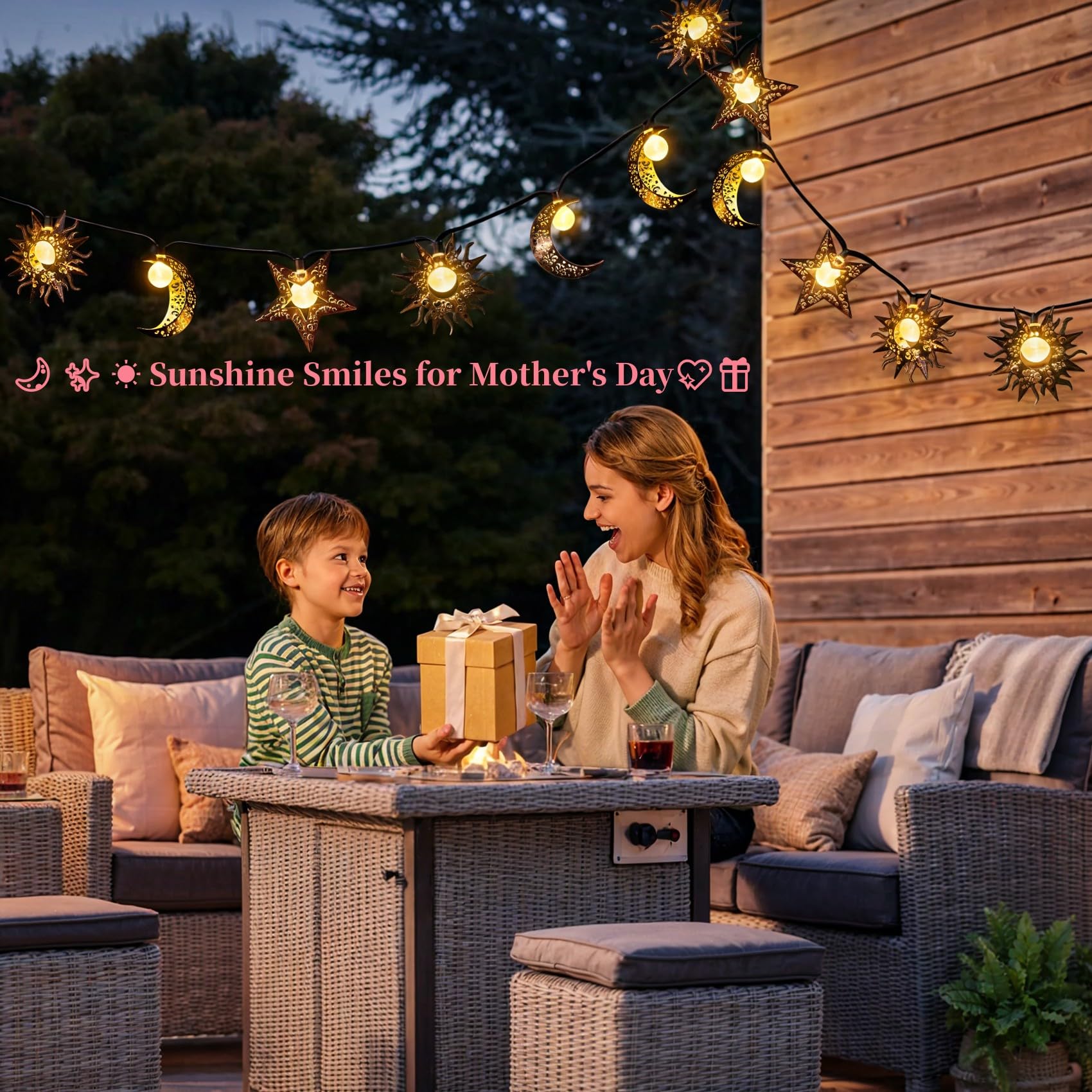 Beautyard Solar String Lights Outdoor Star Moon Sun 13Ft 153In Led Solar Powered Fairy Decorative Lights For Garden Patio Yard Trees Mothers Day  Wedding Party (Warm White) (Star Moon Sun String Lights)