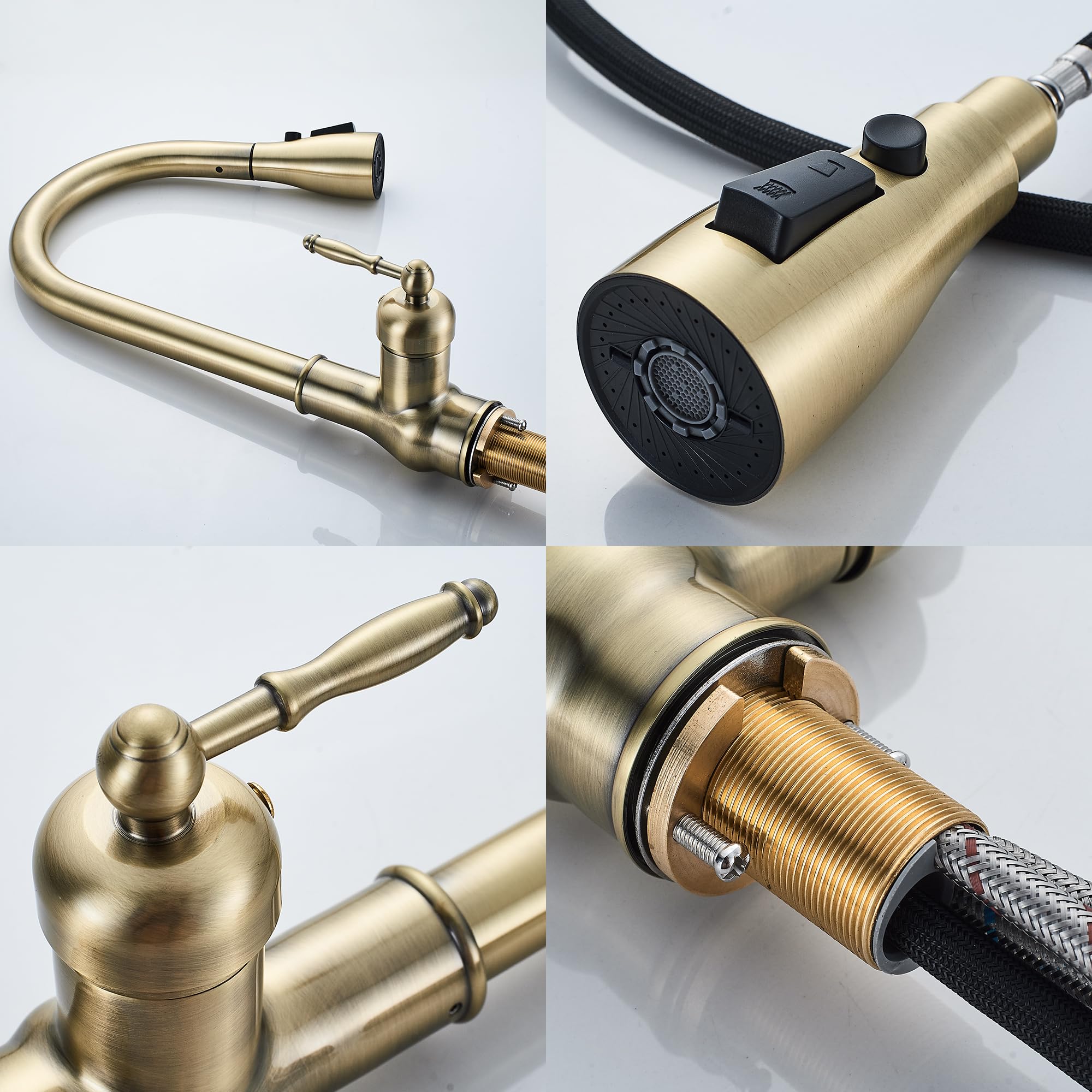 Mogfct Vintage Brass Antique Bronze Kitchen Faucet, With Pull Down Sprayer