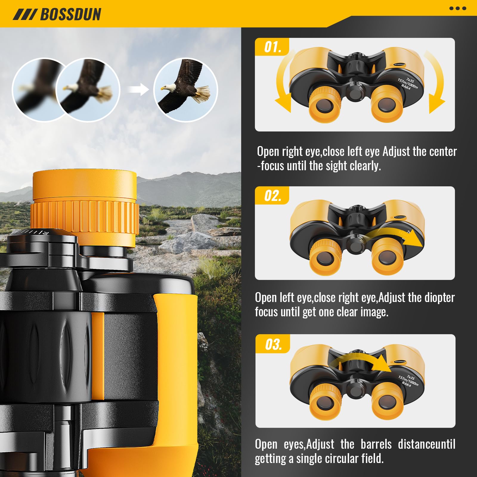 Bossdun 10X40 Binoculars For Adults - Compact High Powered Hd Binoculars For Kids - Easy Focus And Low Light Vision Of Waterproof Binoculars - Binoculars For Bird Watching Hunting Travel Cruise