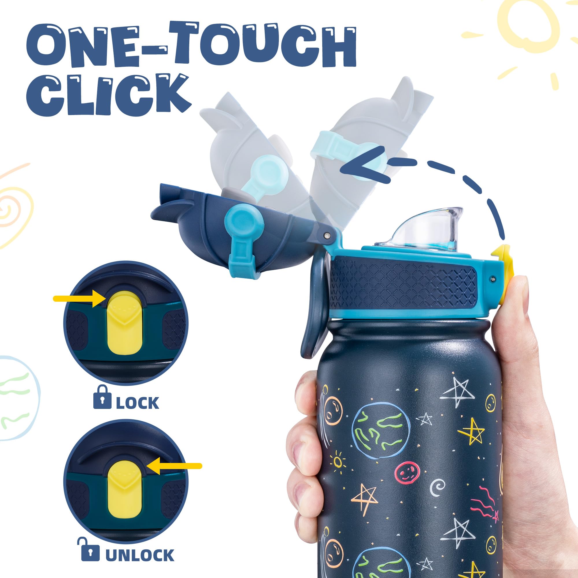 Oldley Kids Water Bottle 12Oz Insulated Water Bottle, Double Wall Stainless Steel Vacuum Bottle
