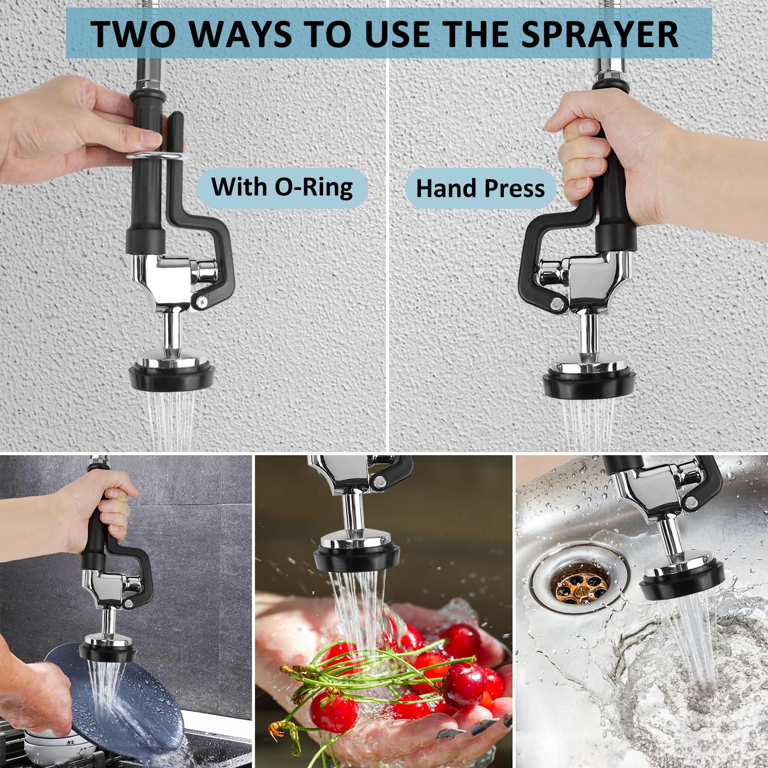 Tceumik Commercial Sink Sprayer With Stainless Hose & Pre-Rinse Overhead Spring, High-Pressure Dish Spray Valve 38Inch Flexible Hose Easy Installation For Home Commercial Restaurant Industrial (Black)