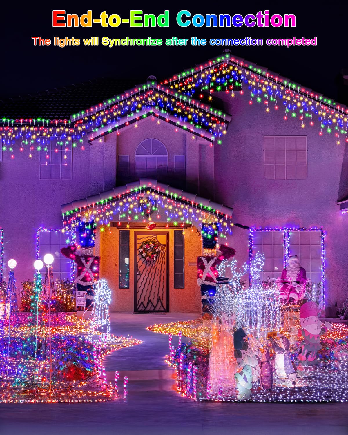 Jixxulvu Christmas Lights Outdoor, 53 Ft 486 Led Christmas Lights For Outside, Timer & Memory, Plug In 8 Modes Hanging Fairy Lights With 108 Drops For House Eaves Yard Patio Holidays Decorations, Multicolor