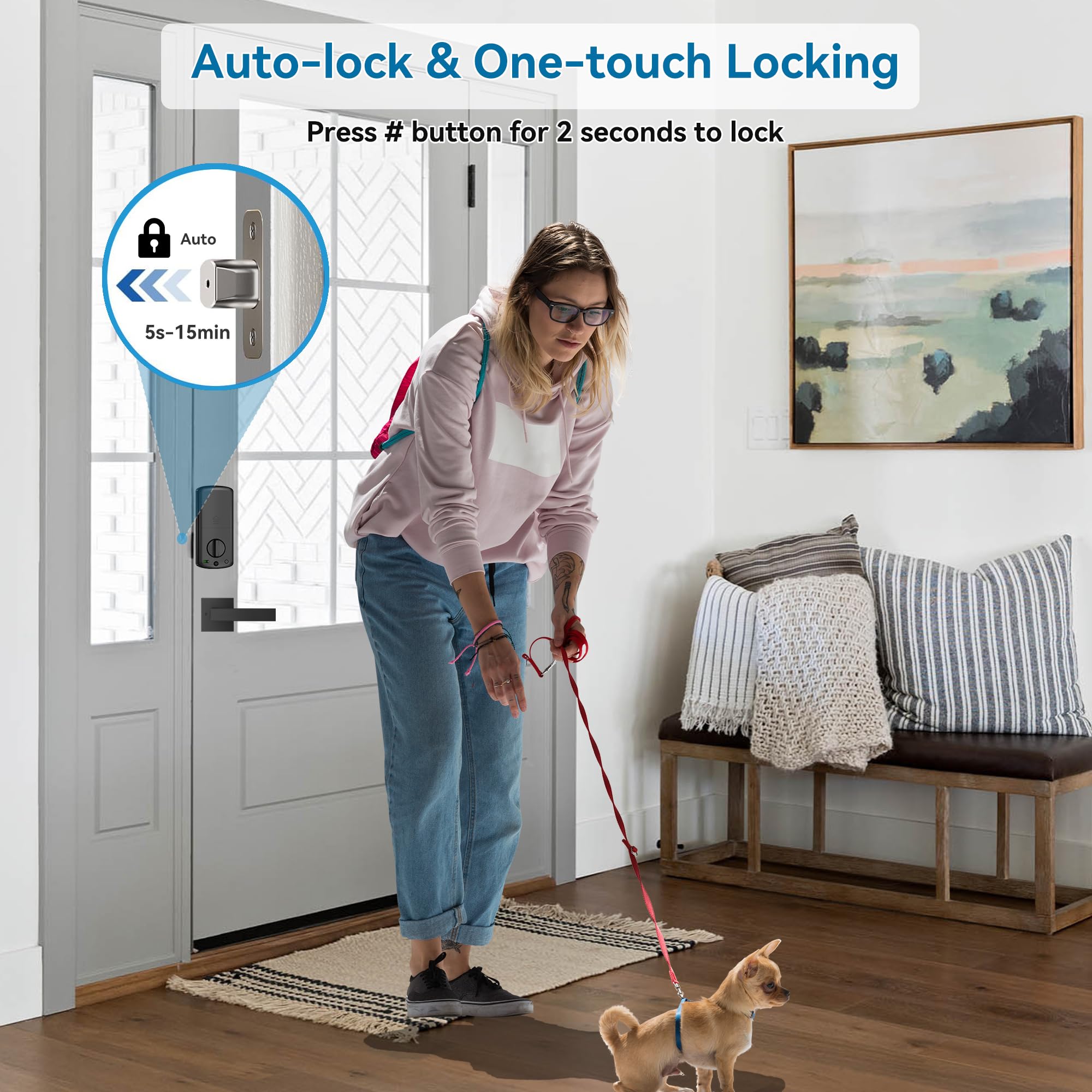 Harfo Fingerprint Smart Door Lock For Front Door With Handle Set, App Control, Keyless Entry Keyless Deadbolt, Digital Electronic Touchscreen Keypad, Auto Lock, Easy To Install, Black