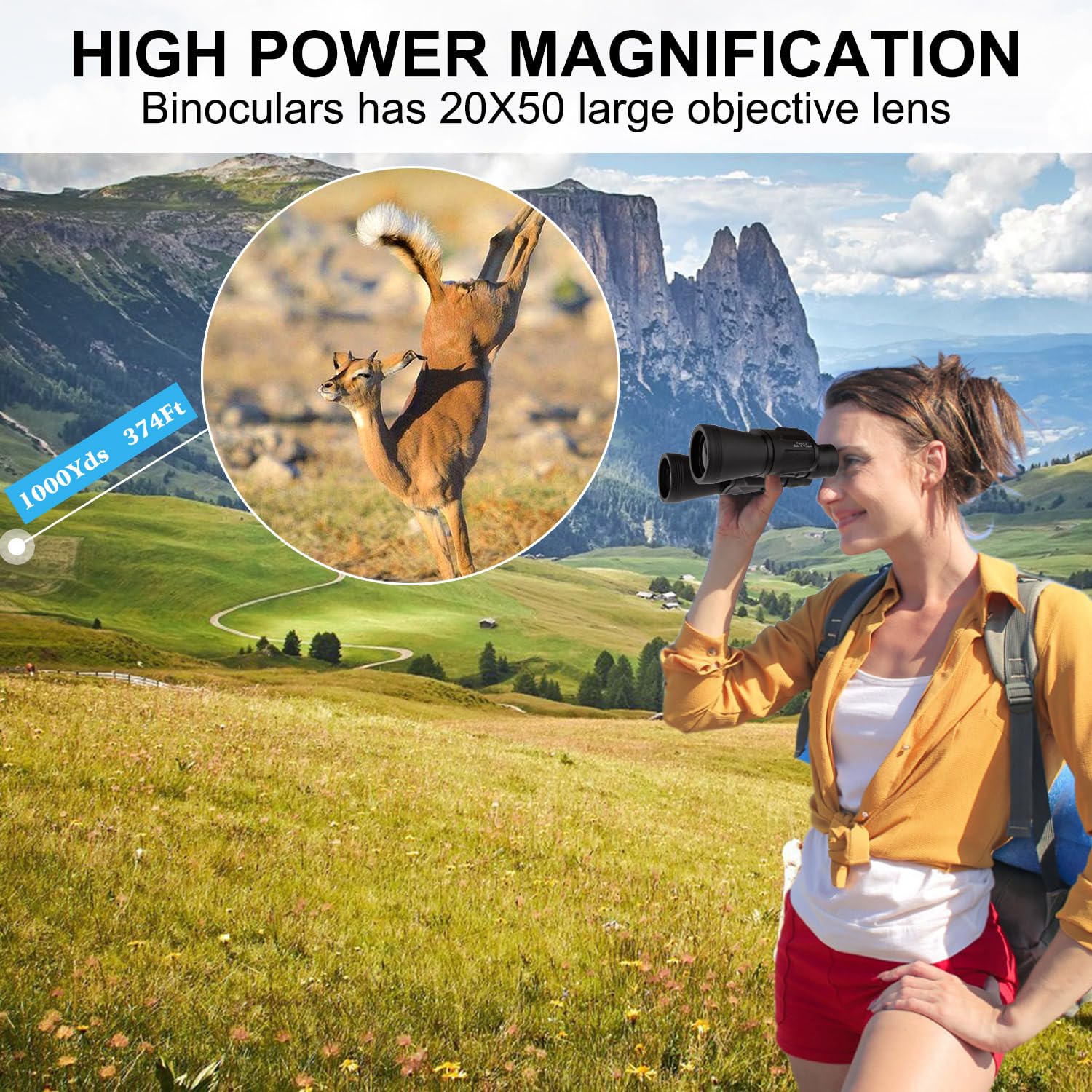 Landview 20X50 High Power Binoculars For Adults With Smartphone Adapter, Hd Professional/Daily Waterproof Compact Binoculars For Bird Watching Hiking Concert Travel With Bak4 Prism Fmc Lens, Black