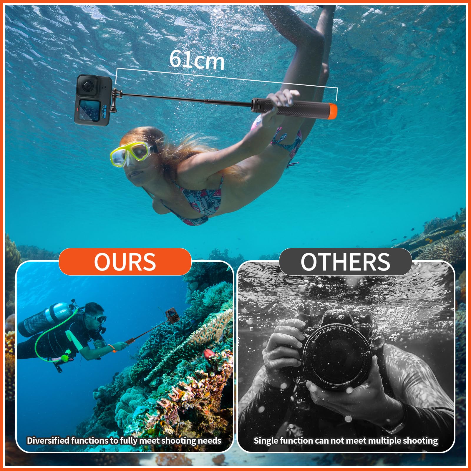 Elasignshopo 4 In 1 Floating Selfie Stick For Gopro Hero 13, 12, 11, 10, 9, 8, 7, 6, 5, 4, 3, 3+、Dji Osmo、Insta360, Floating Hand Grip Tripod Stand Waterproof Extendable Monopod