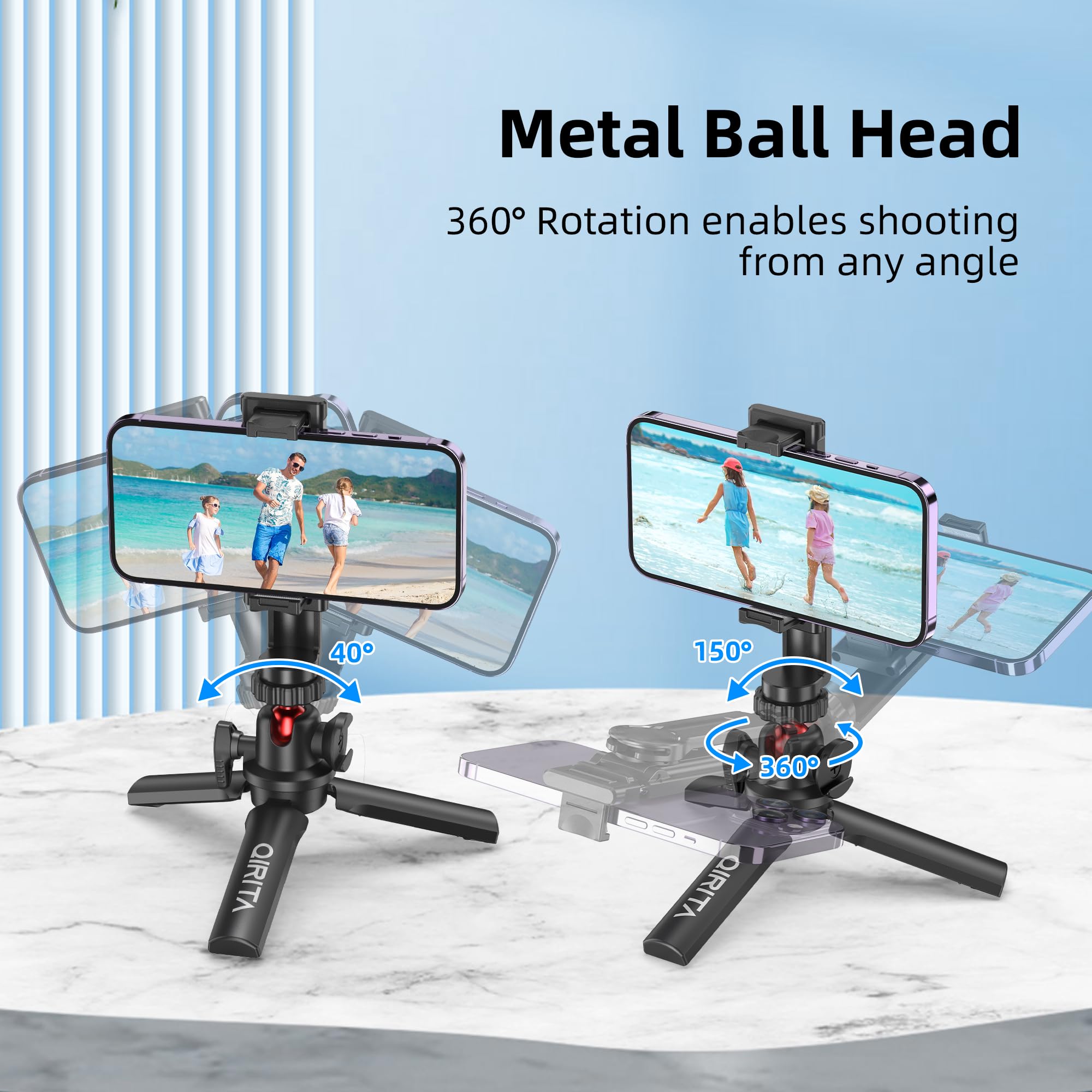 Qirita Mini Tripod & Desk Stand, 360° Rotatable Small Tripod Stand With Phone Holder & Cold Shoe, Selfie Stick Travel Tripod For Iphone/Android/Camera, Mini Hand Grip For Live Stream, Video Calls, Tiktok