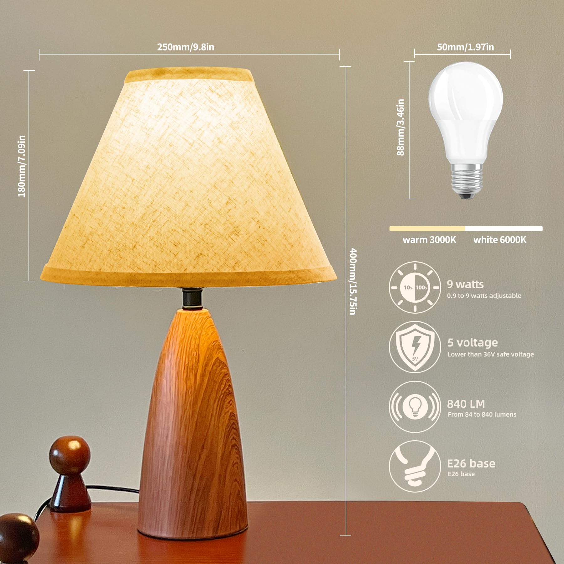 Ouuzeee Voice Control & Metal Touch Table Lamp For Bedroom With 2Pcs Led 9W Bulb, Fully Dimmable Brown Bedside Lamps For Nightstand With Fabric Shade, Small Desk Lamp For Bedroom, Office, Livingroom (1)