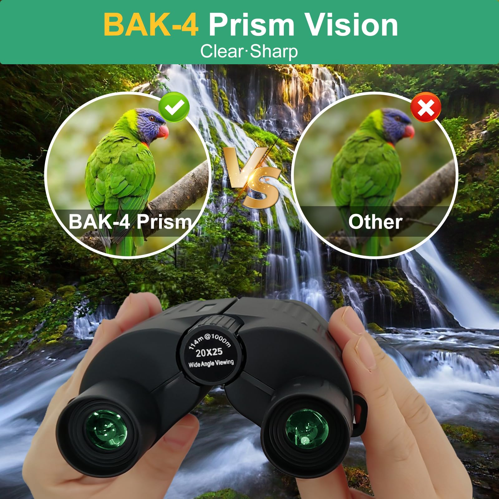 Cechlicht Binoculars For Adults And Kids High Powered 20X25, Binoculars For Bird Watching With Low Light Night Vision Large View Easy Focus Waterproof Compact Binocular For Hunting Hiking As Travel Essentials