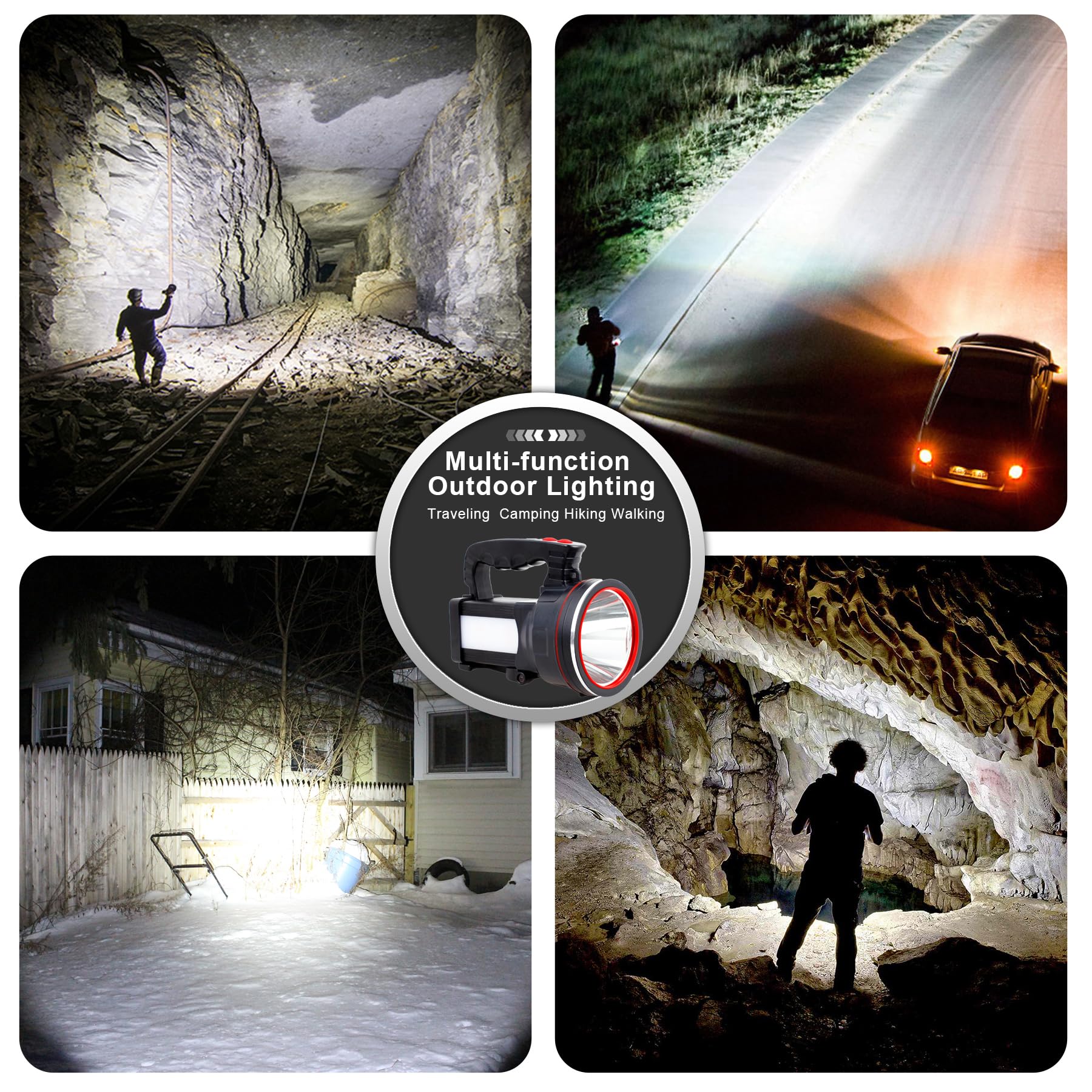 Bigsun Spotlight Flashlight, 12800 Mah Rechargeable Flashlights High Lumens, Multifunctional Bright Flashlight, Outdoor Waterproof Camping Search Light Utility Torch For Emergency, Boat, Hunting