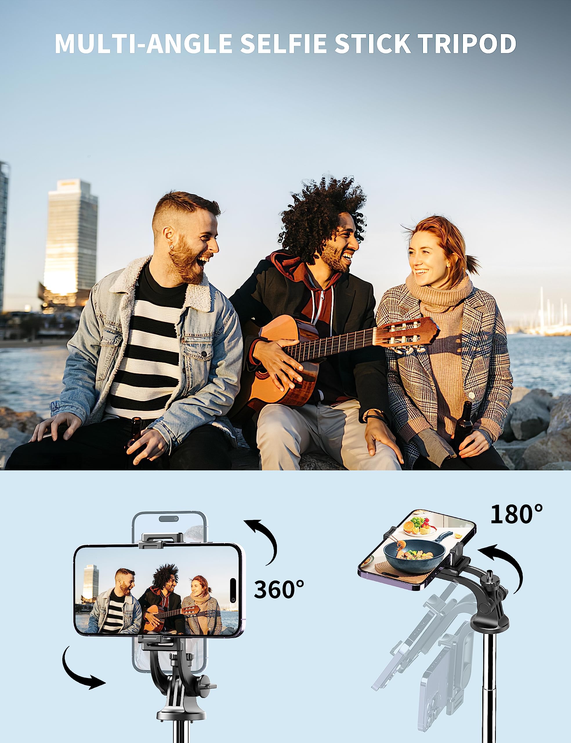 Selfieshow 71" Phone Tripod & Selfie Stick, All In One Extendable Cell Phone Tripod With Wireless Remote, Tripods Stand For Iphone & Travel Selfie Stick 360° Rotation Compatible With Iphone Android, Camera