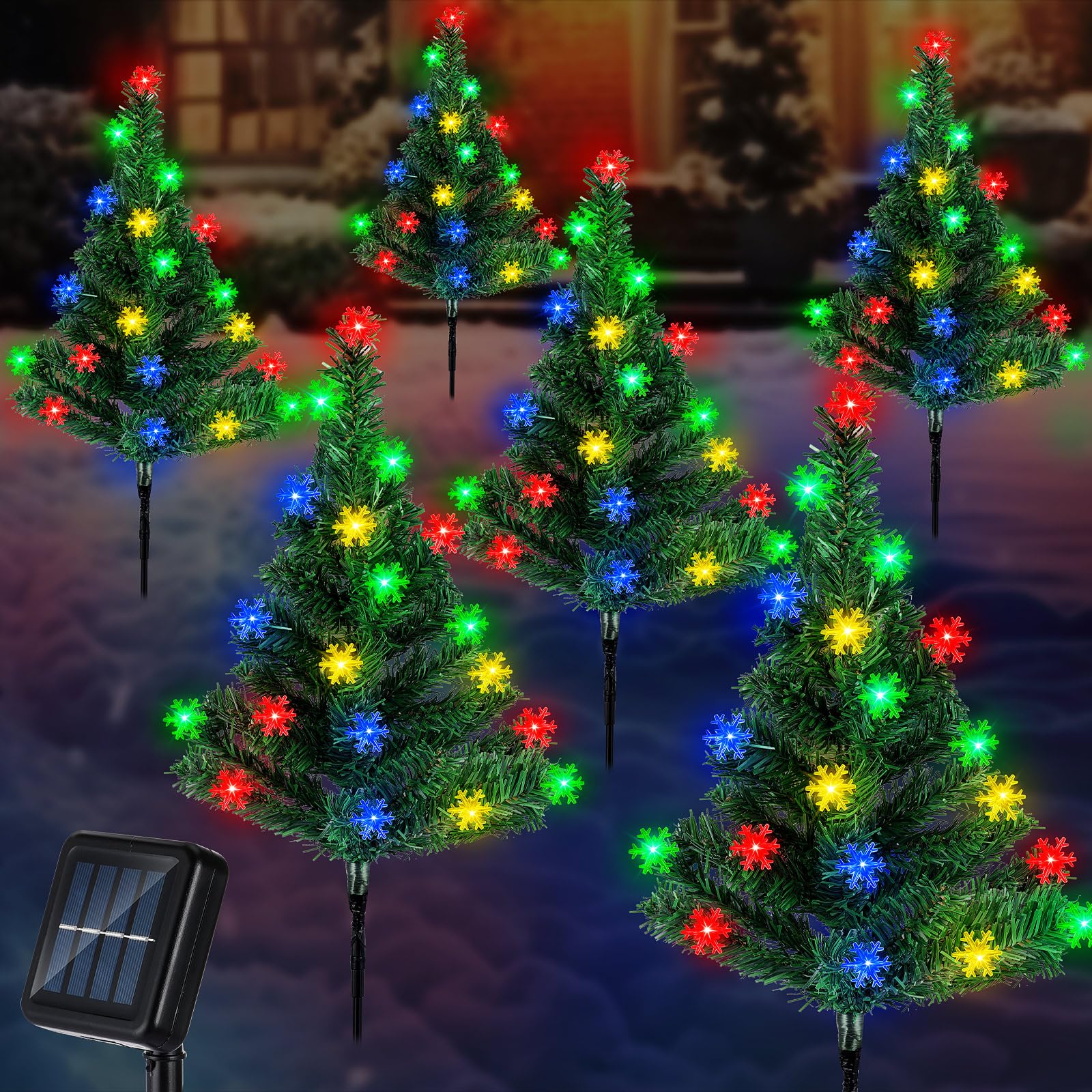 Retisee 6 Pack Solar Christmas Tree Pathway Lights Decorations Outdoor Led Snowflake Lights 8 Modes Prelit Small Christmas Tree Waterproof Solar Stake Lights For Garden, Yard, Lawn, Cemetery