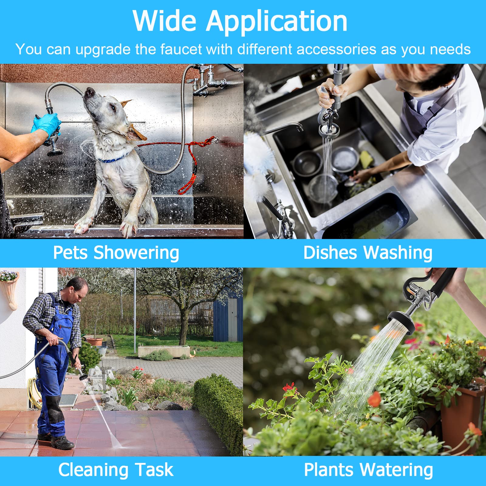 Jzbrain Commercial Faucet With Sprayer, 36" Height 8 Inch Center Brass Constructed Wall Mount Kitchen Sink Faucet With Pull Down Pre-Rinse Sprayer And 12" Swing Spout Fit For 2/3 Compartment Sink