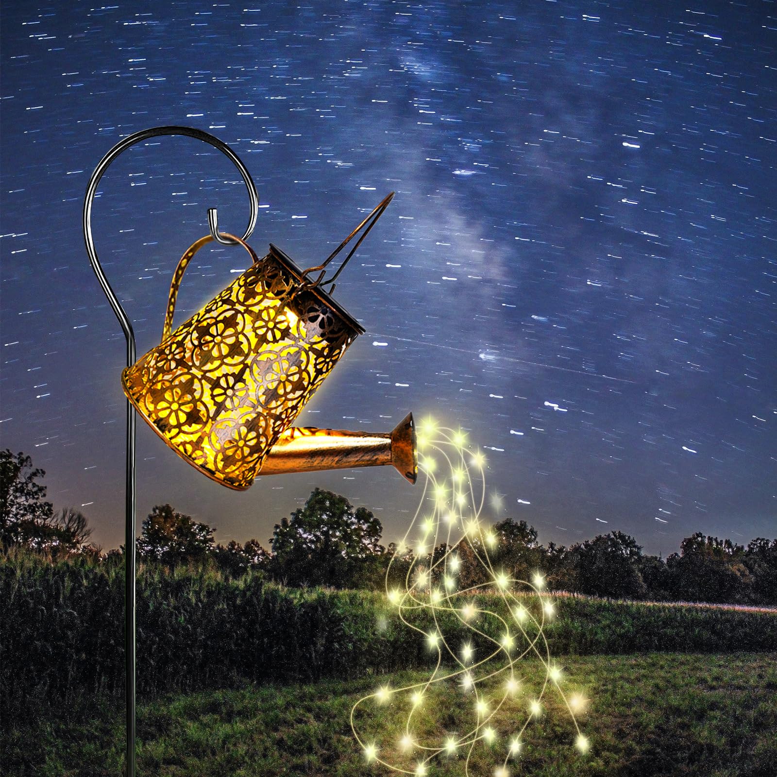 Awendietou Solar Garden Watering Can Lights,Solar Waterfall Light With Cascading Lights,Garden Decor For Outside,Solar Outdoor Light Hanging Lantern Yard Decor,Gardening  For Mom Grandma Women Birthday