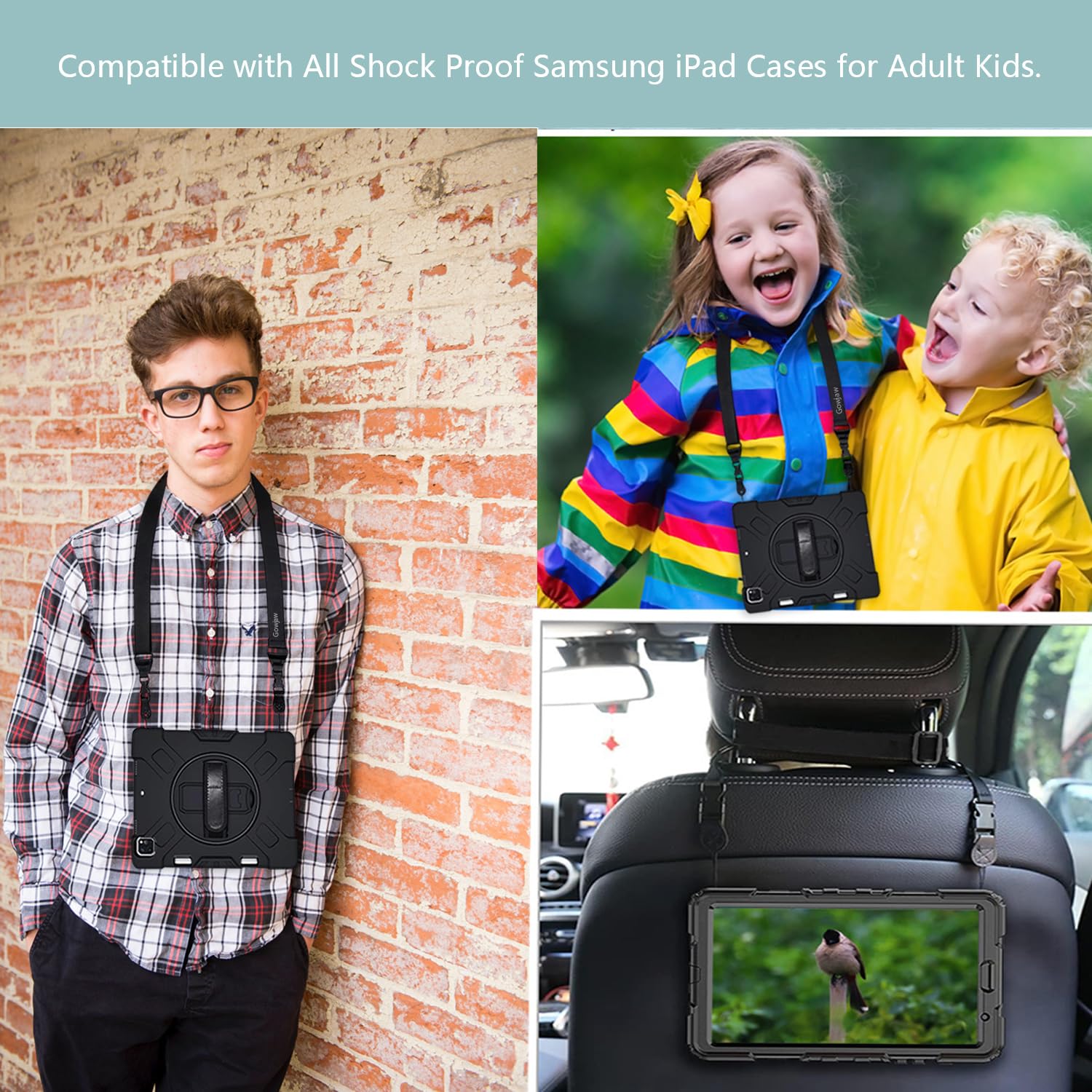 Gowjaw 3 Pack Adjustable Shoulder Strap:Comfortable For Ipad Strap Nylon Neck Lanyard For Ipad/Samsung Tablet Case,Camera Binocular Crossbody Laptop Luggage Bag