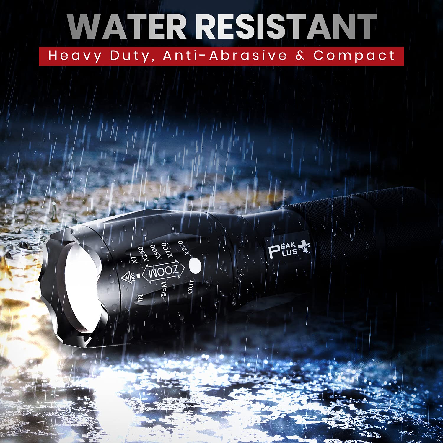 Peakplus Rechargeable Utility Flashlight Lfx1000 (Rechargeable Battery And Charger Included) - High Lumens Led, Super Bright, Zoomable, 5 Modes, Water Resistant - Best Camping, Emergency Flashlights