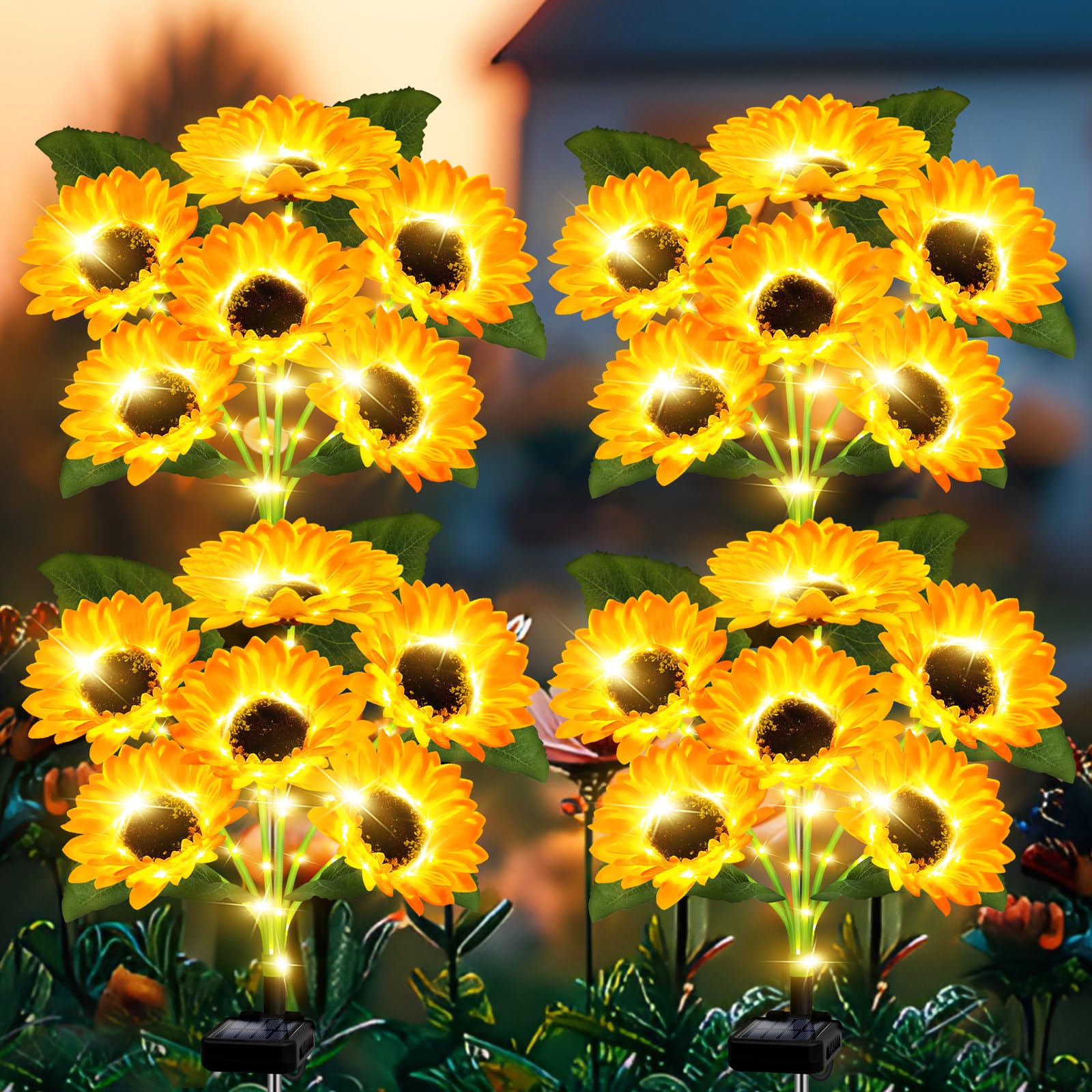 Edof Solar Lights Outdoor Garden Decor,4 Pack With 24 Sunflower Lights,Solar Flowers Lights Waterproof,Sunflowers  For Mom Women Grandma Birthday,Decorative Stakes Lights For Landscape Yard Patio Lawn
