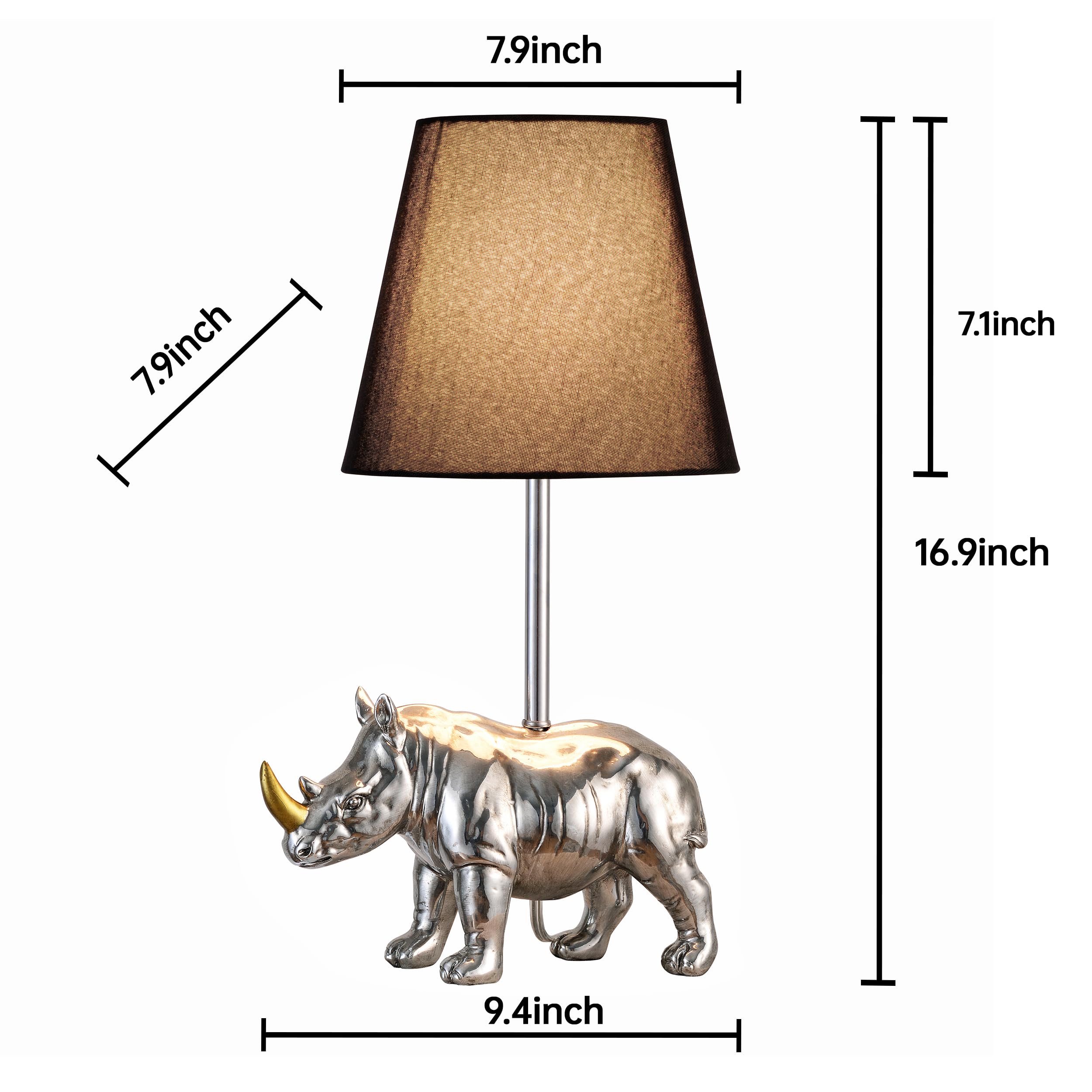 Jjdqb 3-Way Dimmable Bedside Table Lamp With Usb C & A Charging Ports – Rhino Statue Nightstand Desk Lamp With Linen Shade For Bedroom, Living Room, Office And Dorm Lighting, Rj-24266