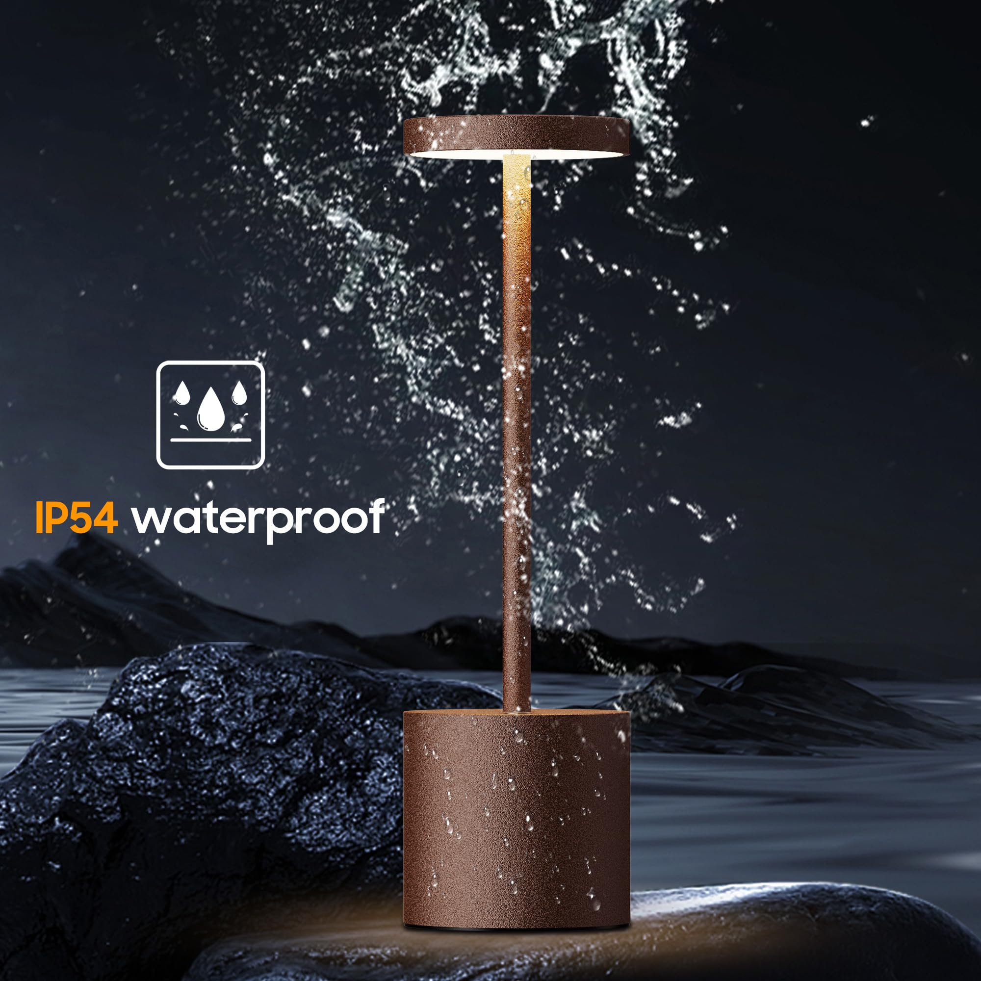 Willdoak Cordless Led Table Lamp Rechargeable - 5000Mah Portable Battery Operated Table Light - Outdoor Waterproof Dimmable Table Lamps For Bar Patio Dining Restaurant (Rust)