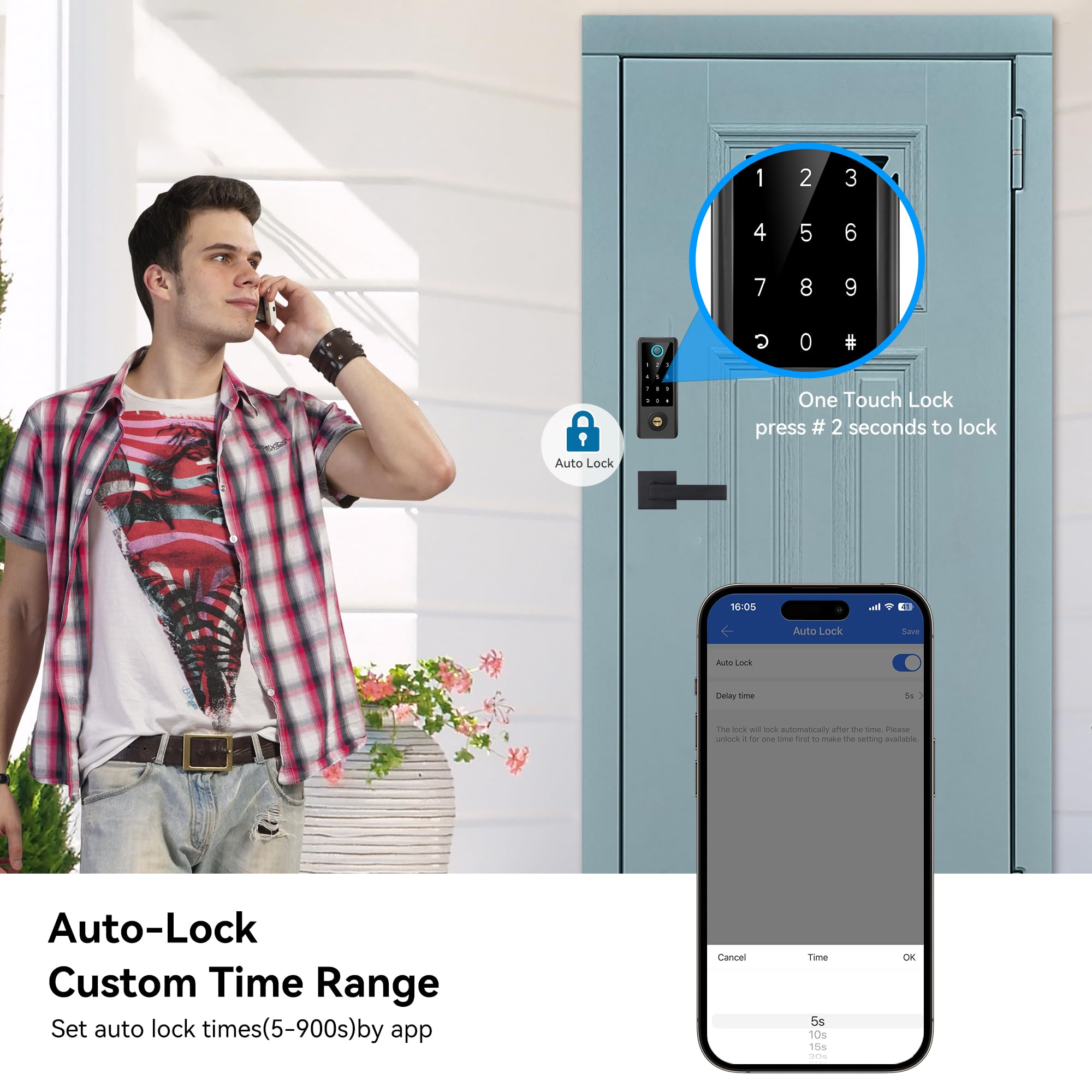 Bebasia Smart Fingerprint Door Lock With Handle Set, Full App Control, Electronic Digital Touchscreen Keypad, Deadbolt Smart Locks For Front Door, Auto Lock, Black