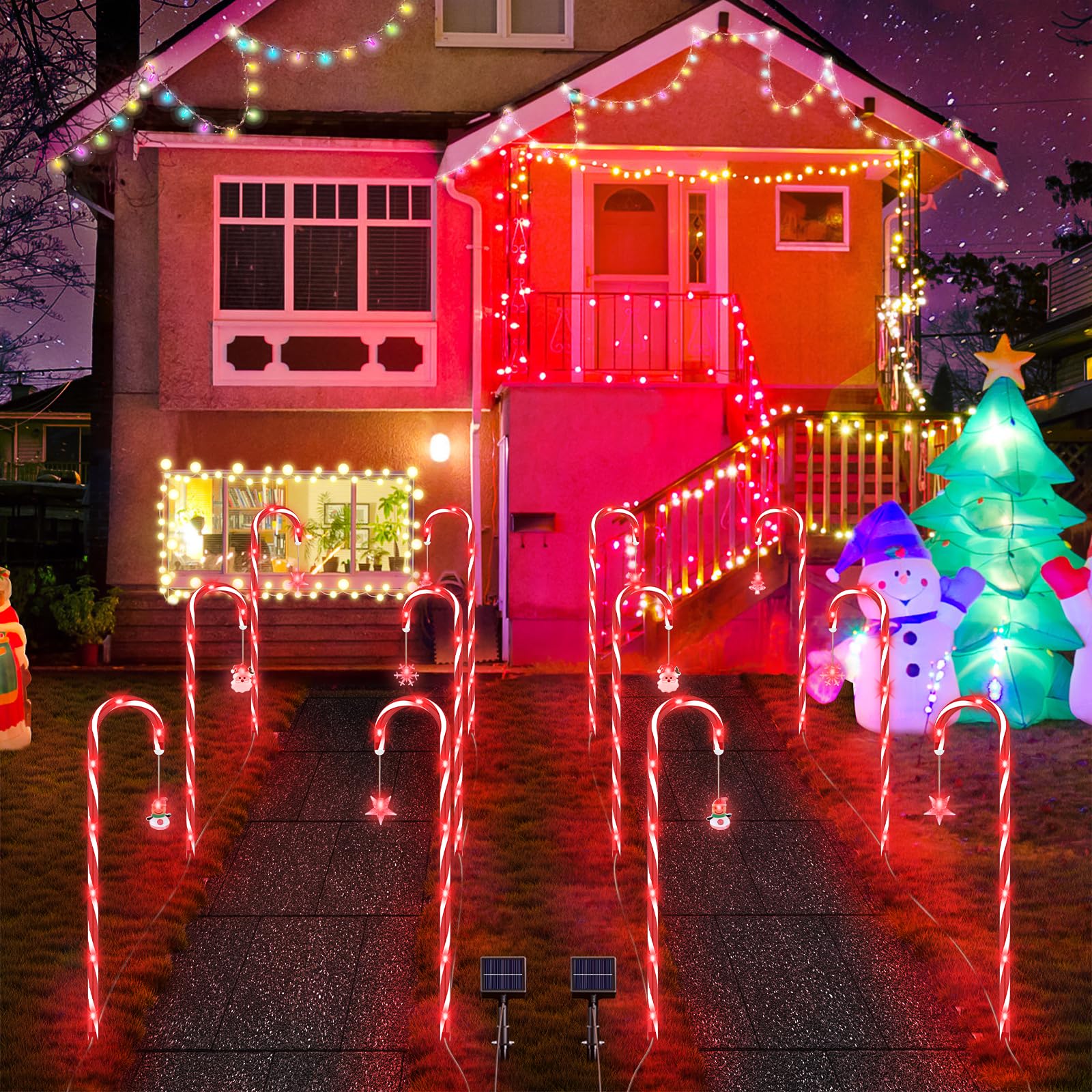 Alfiot Solar Christmas Candy Cane Lights, Red 12 Pack Pathway Stake Lights Outdoor, 8 Modes 2000Mah Walkway Markers With Stakes For Garden Patio Xmas Decorations (22'')