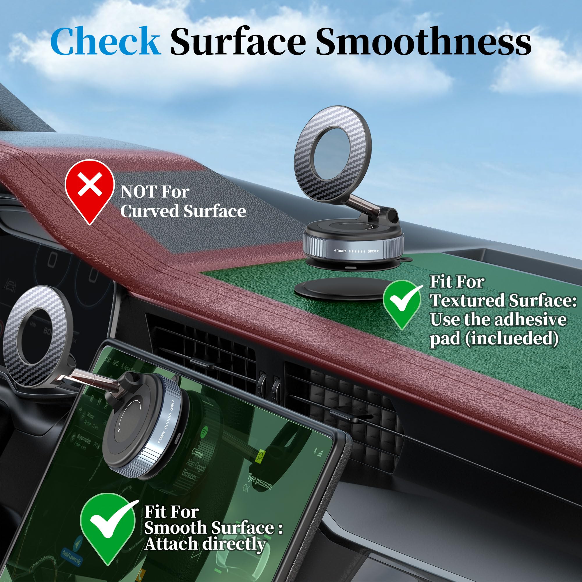 Plusacc Vacuum Magnetic Phone Holder For Car - Suction Cup Phone Mount 360° Rotatable Foldable Portable Strong Magnet Stand For Iphone 16/15/14/13 In Gym, Mirror, Smooth Surface, All Vehicles