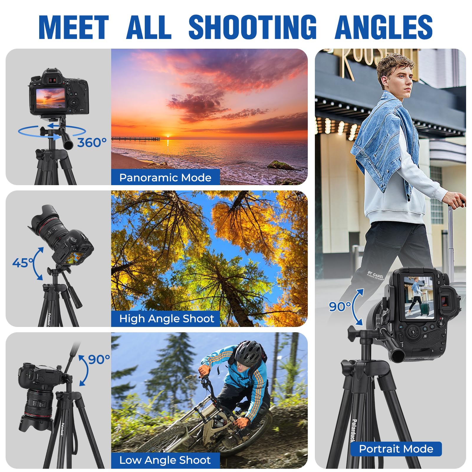 Polarduck 60" Camera Phone Tripod Stand For Iphone And Ipad Compatible With Canon Rebel Eos Nikon Sony Dslr & Tablet With Phone Holder, Wireless Remote & Carry Bag