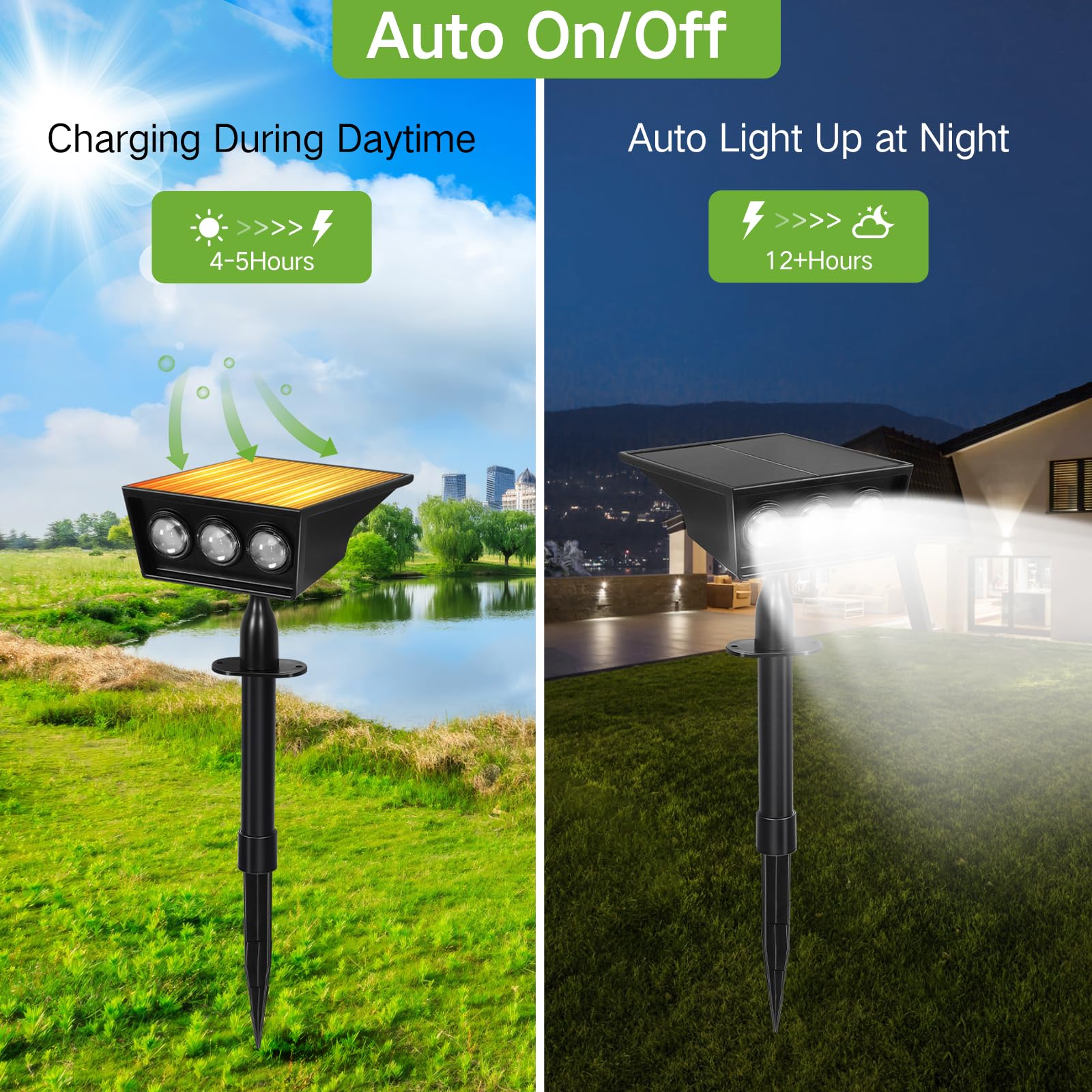 Outon Solar Spot Lights Outdoor, 5 Lighting Modes Ip68 Waterproof Solar Powered Garden Light, Dusk-To-Dawn Auto On/Off Outside Light, Led Spotlights For Landscape Yard Pathway House, 6 Pack