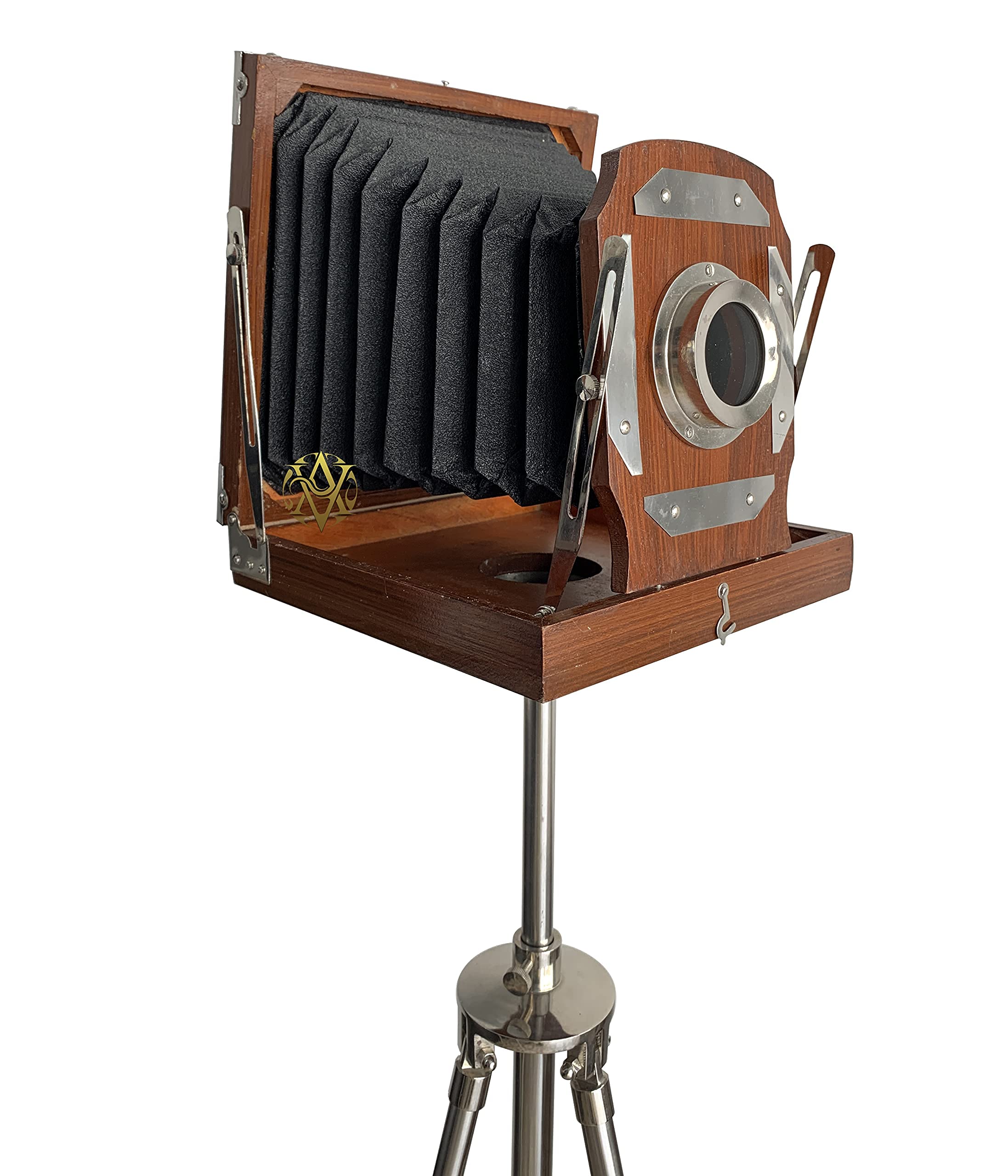 Antique Vibes Antique Wooden Old Cameras With Tripod Stand Home/Office/Livingroom Decorative Camera On Stand