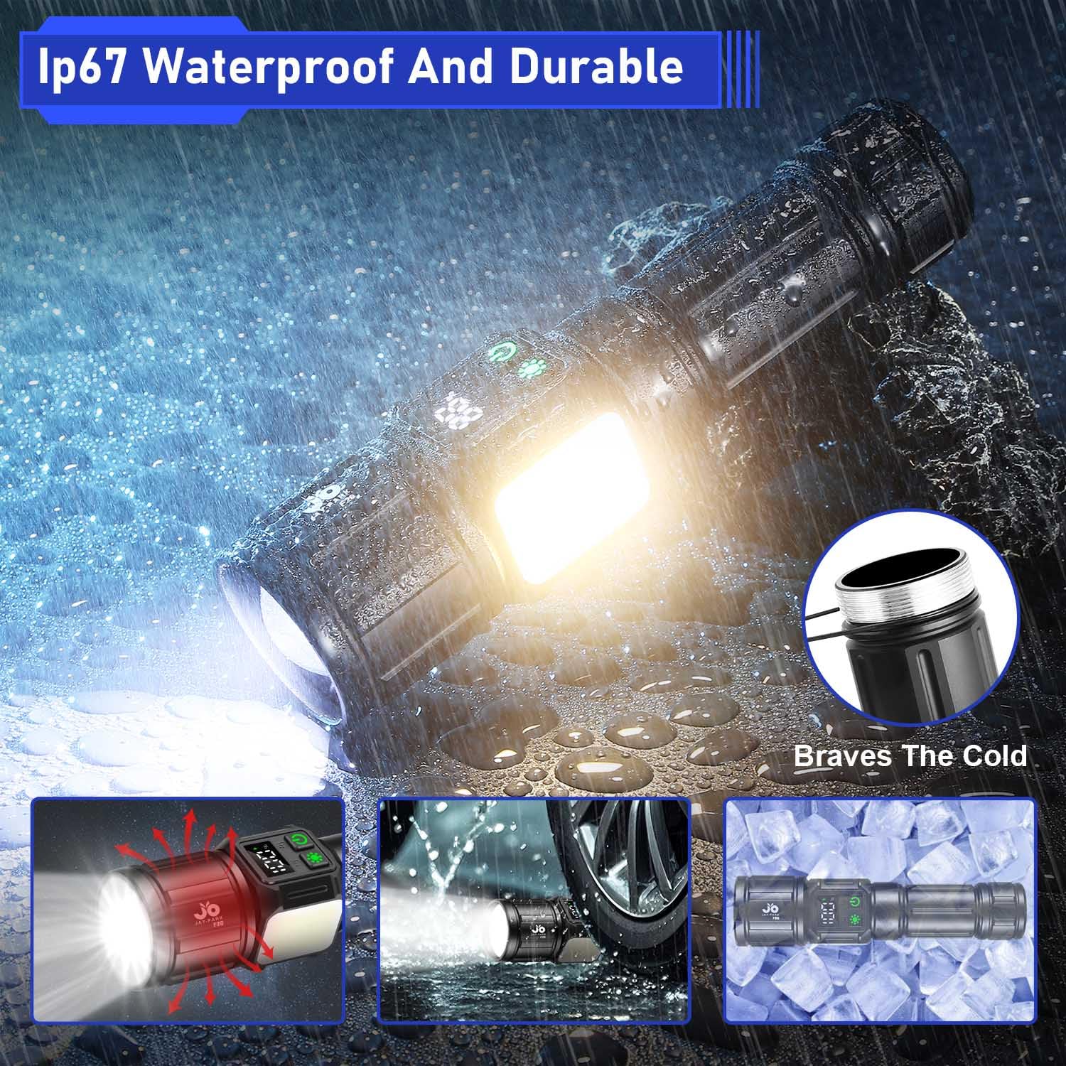 Jay-Park Flashlights High Lumens, Rechargeable Flashlight 1000,000 Lumens With Magnetic, Bright Flash Light 9 Modes With 5000 Mah Battery, Tactical Flashlight For Camping, Hiking, Dog Walking