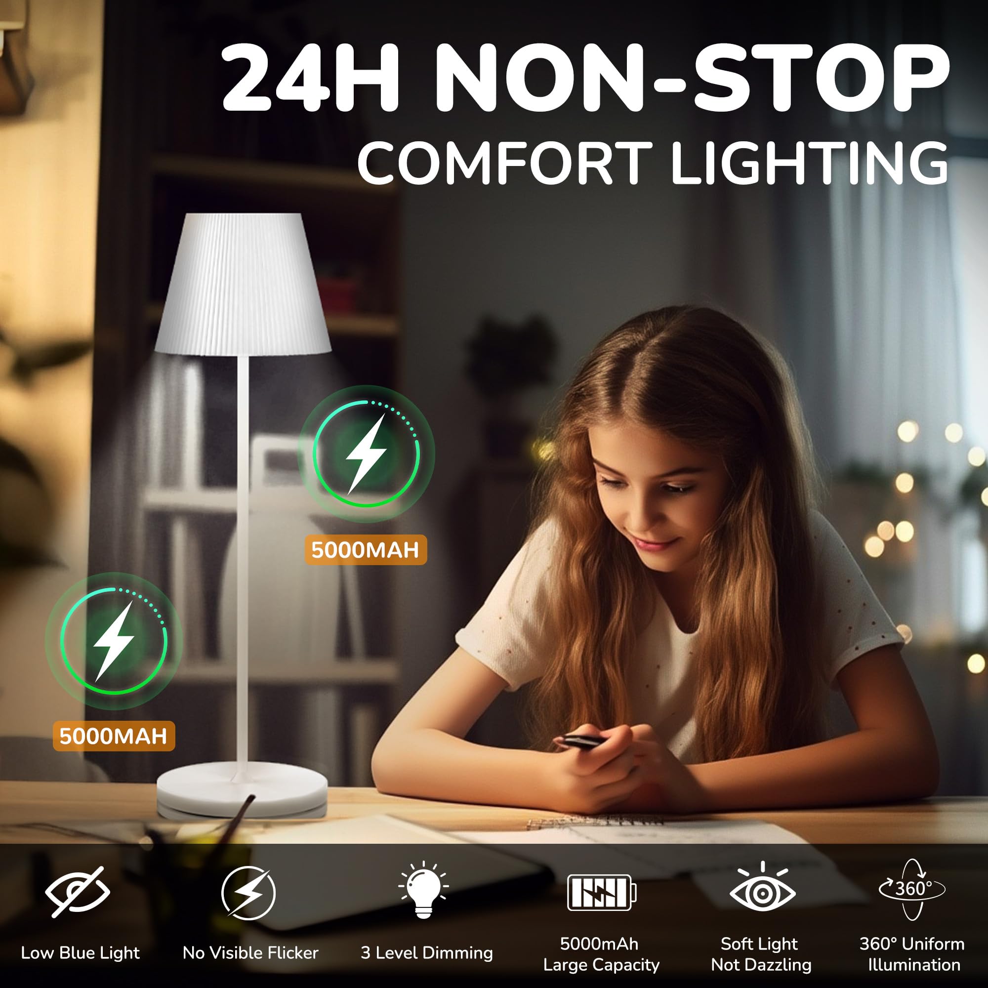 Hmkjwy 1Pcs Cordless Rechargeable Table Lamp With Charging Station Base Dimmable Led Desk Lamp Waterproof Portable Touch Control Long Battery Life For Home Office Outdoor Patio Bedroom Kitchen